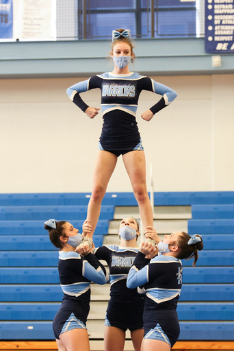 Indian River High School cheerleaders perform during the Cheerleading Section III Championship at Sandy Creek Central School District Saturday, November 6, 2021. Marilu Lopez Fretts | Contributing Photographer Marilu Lopez Fretts