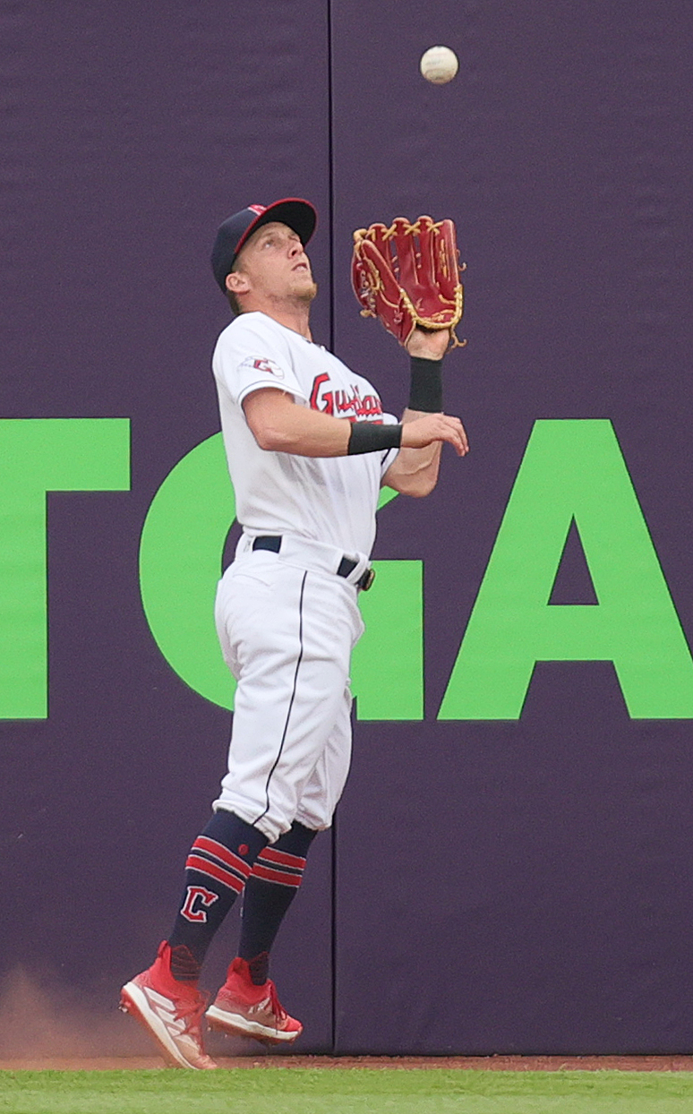 CLEVELAND, OH - APRIL 12: Cleveland Guardians center fielder Myles