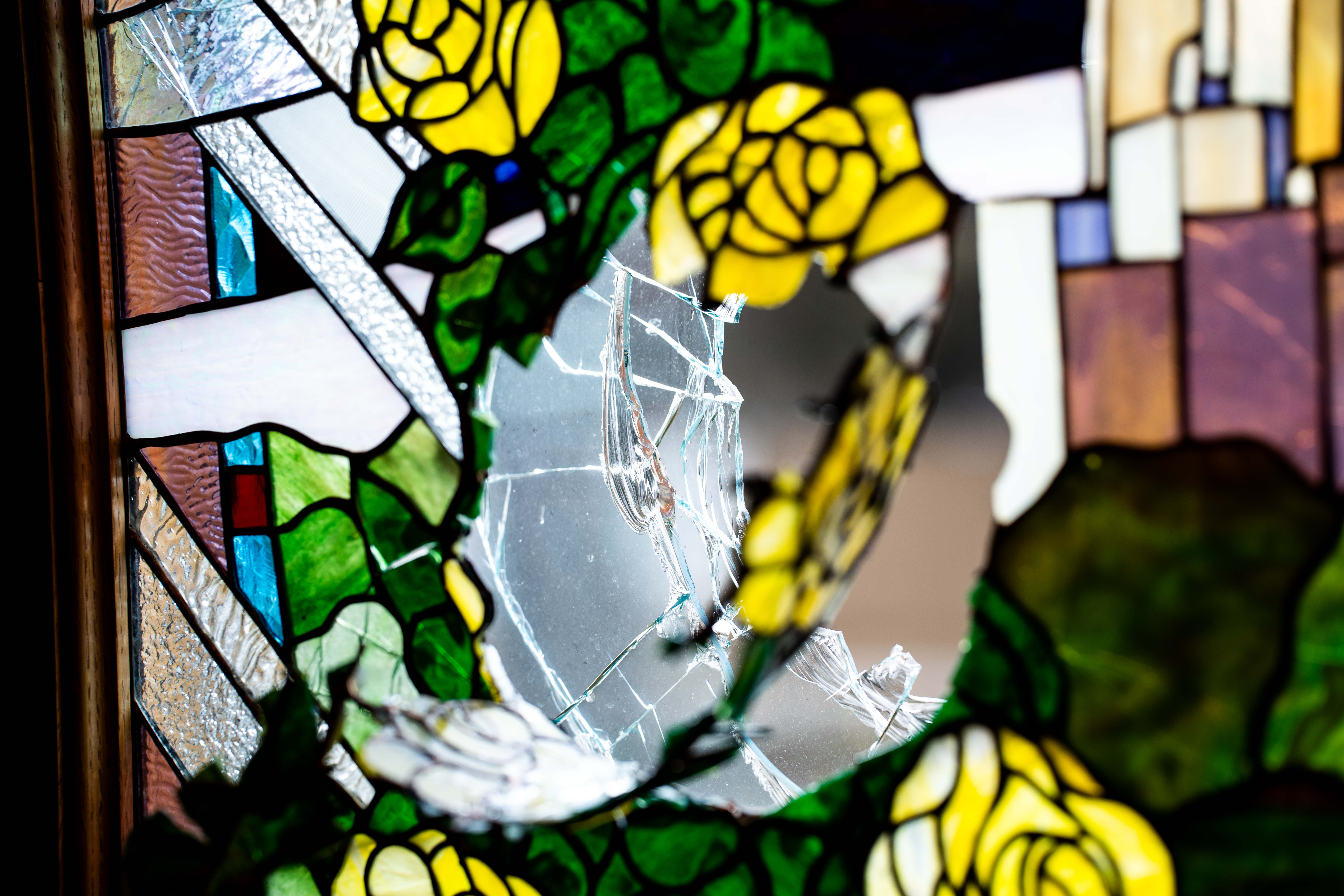 Stained glass shattered at Ladies' Library Association in string