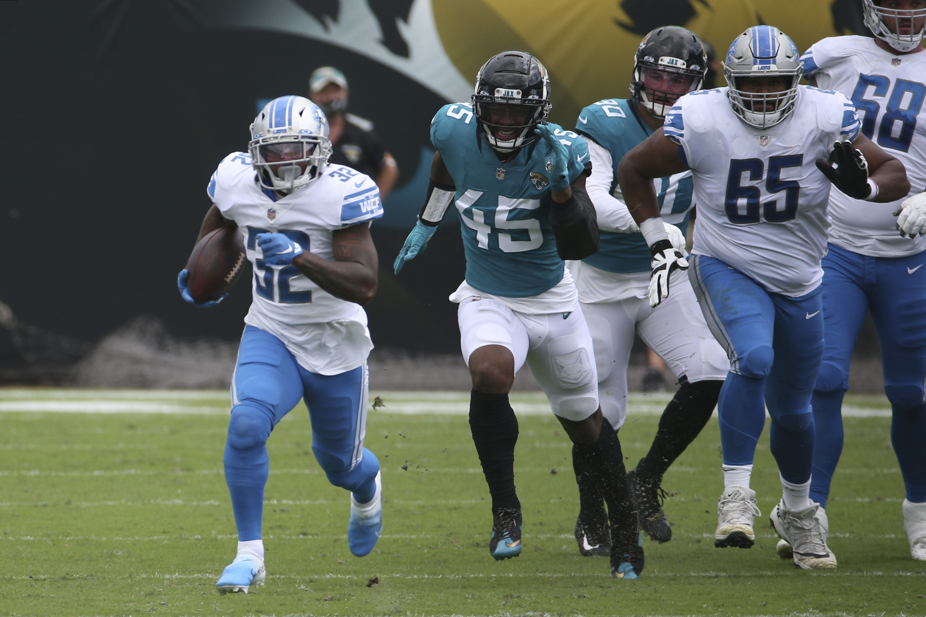 Jacksonville Jaguars linebacker K'Lavon Chaisson (45) in action during an  NFL football game against the