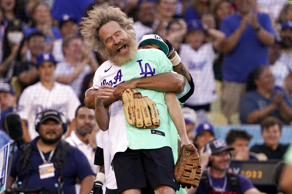 Bryan Cranston EJECTED from MLB All-Star celebrity softball game after  arguing with umpires and throwing bubble gum