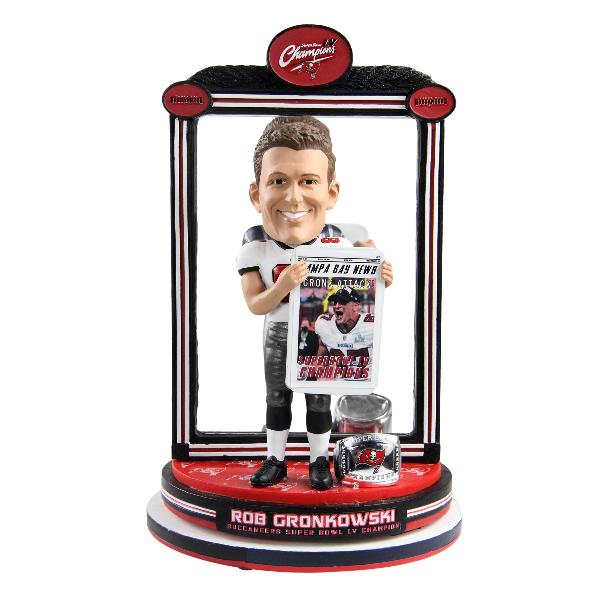 Rob Gronkowski 2021 Super Bowl Champions RING BASE Limited Edition Bobblehead Tampa Bay Buccaneers 