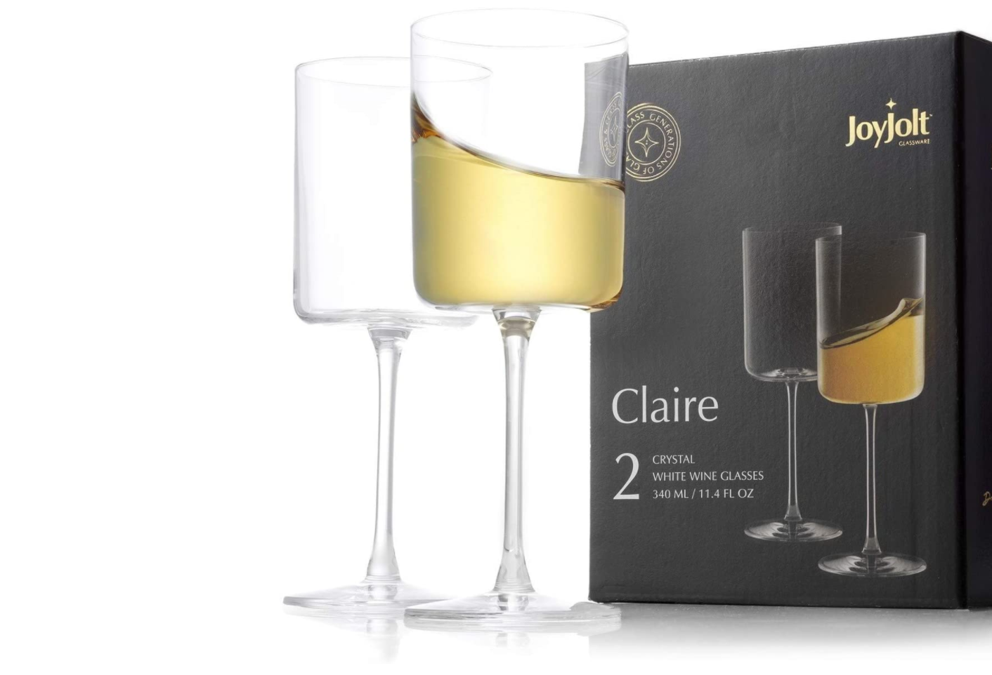 Joyjolt Claire Cyrstal Cylinder White Wine Glasses - 11.4 oz - Set Of 4