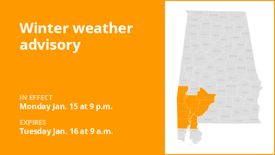 Southwest Alabama is under a winter weather advisory Monday and Tuesday