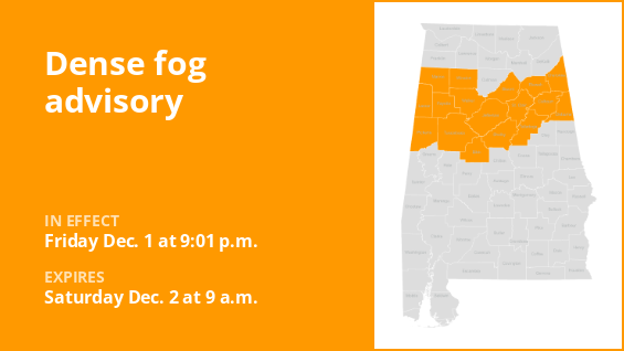 Dense fog warning for Alabama until Saturday morning