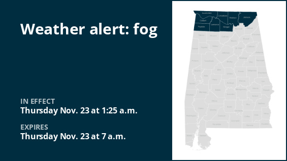 Prepare for fog in North Alabama through Thursday morning