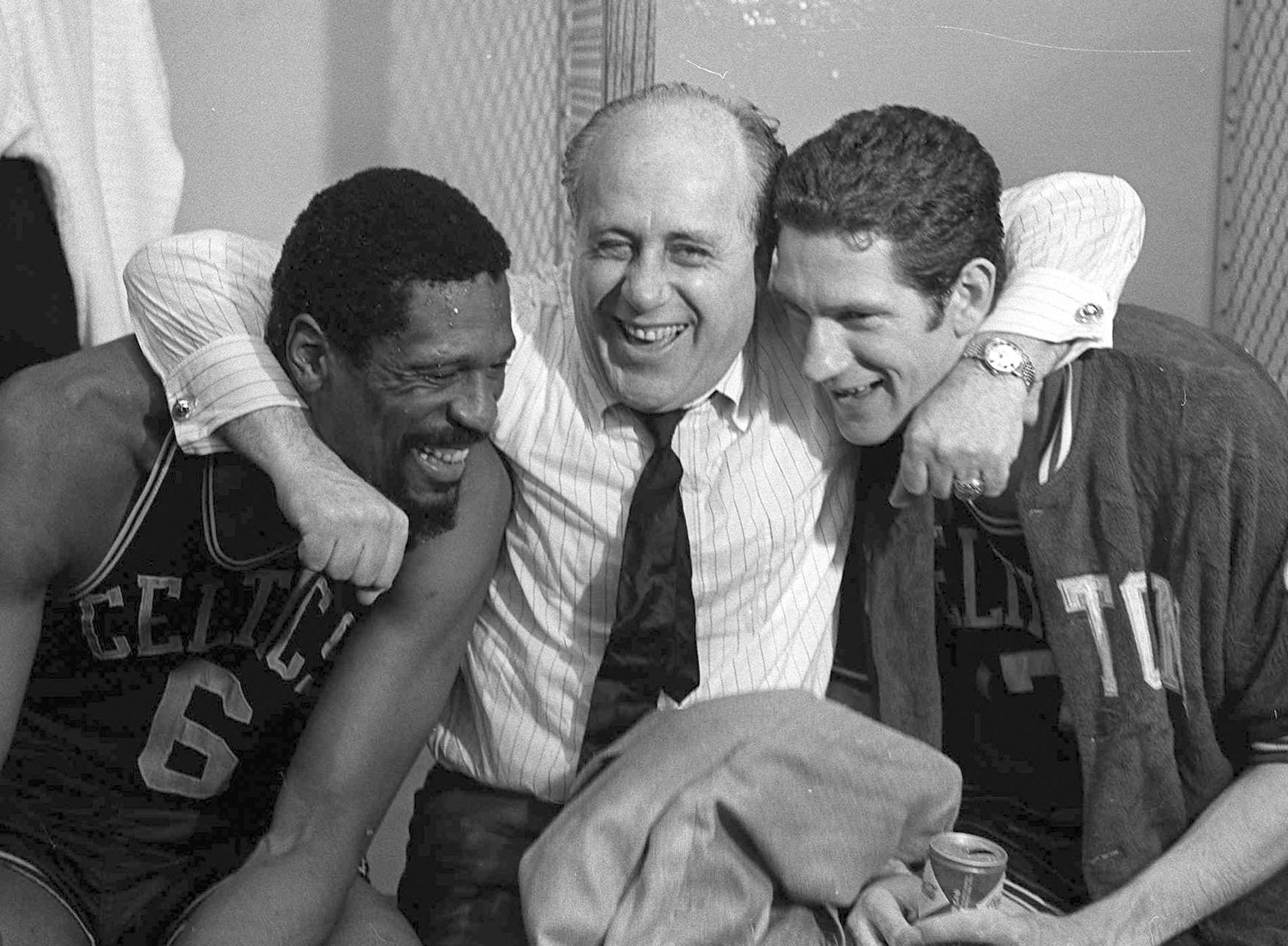 NBA FILE: Bill Russell (6) of the Boston Celtics looks on as Tommy