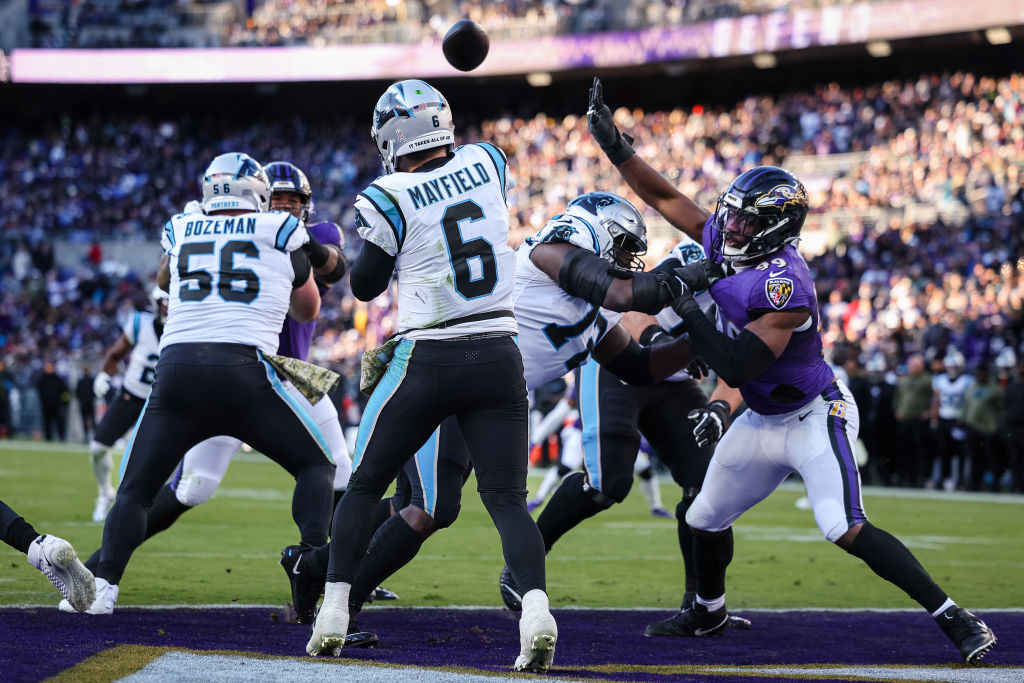 Carolina Panthers center Bradley Bozeman (56) works during the