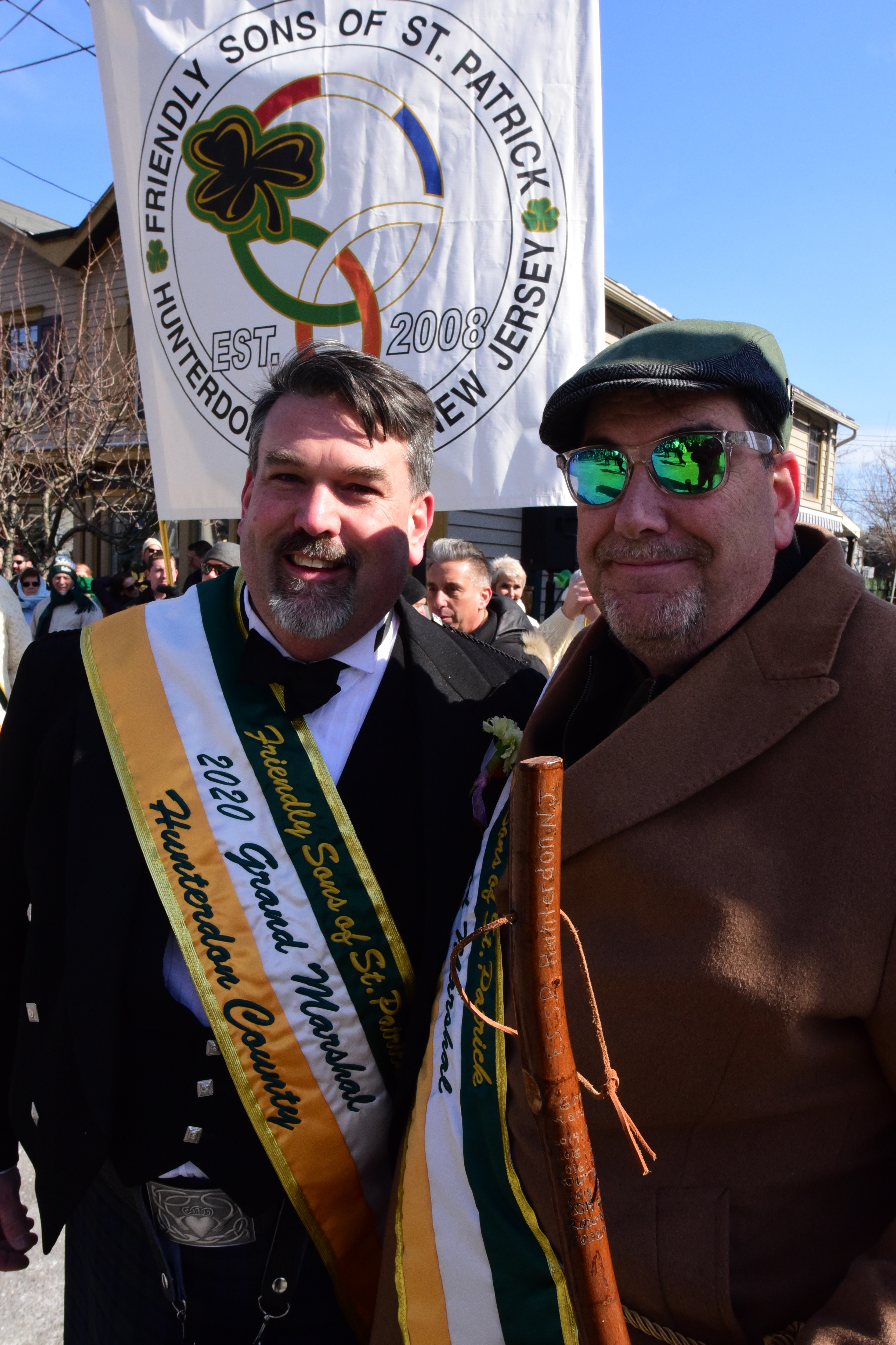 The 2022 St. Patrick's Day Parade hosted by the Friendly Sons of St. Patrick Hunterdon County took place in Clinton on March 13. Here, 2020 Parade Grand Marshal Richard Hall (left) with 2022 Parade Grand Marshal David Bolduc.