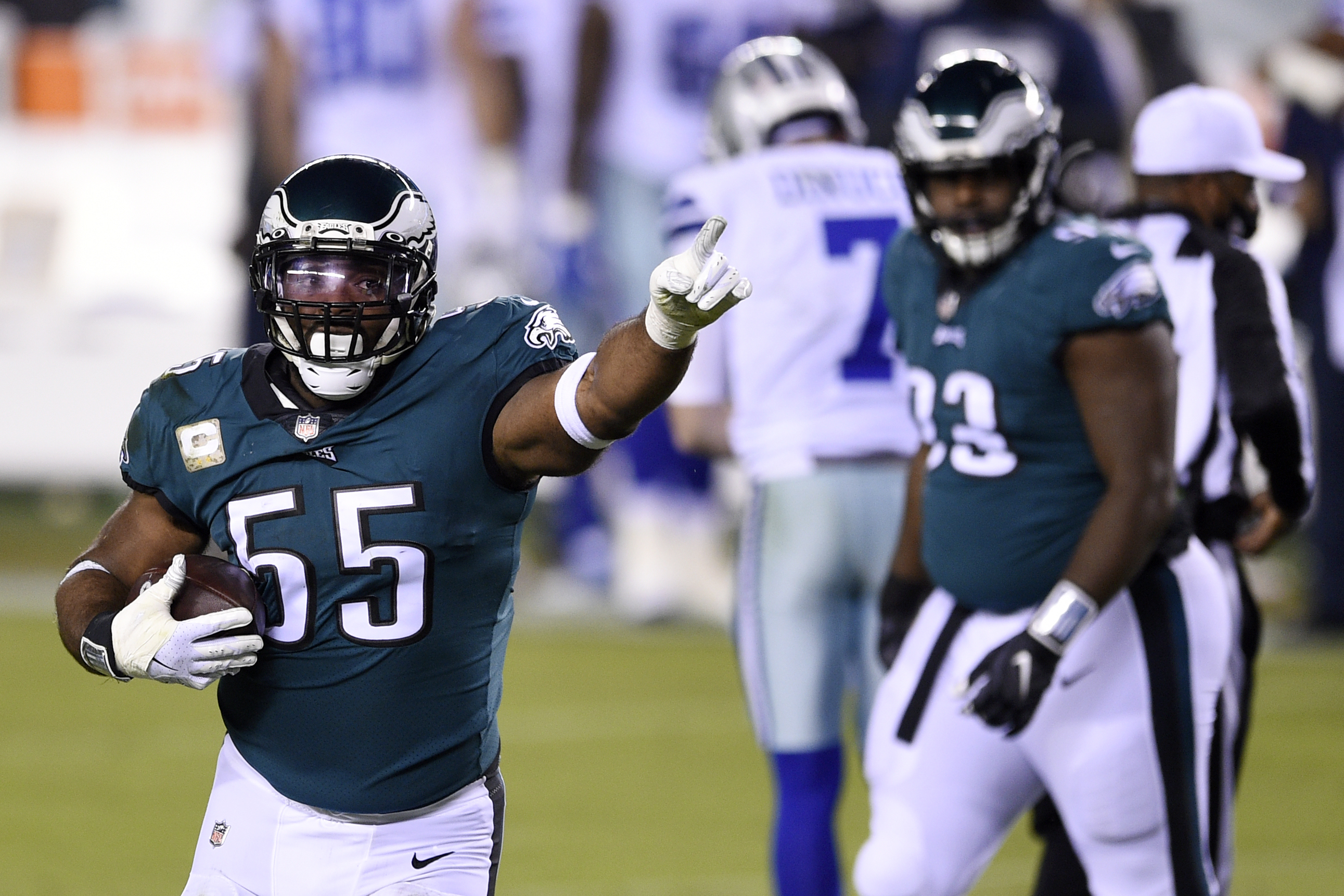 Philadelphia Eagles defensive end Brandon Graham (55) reacts