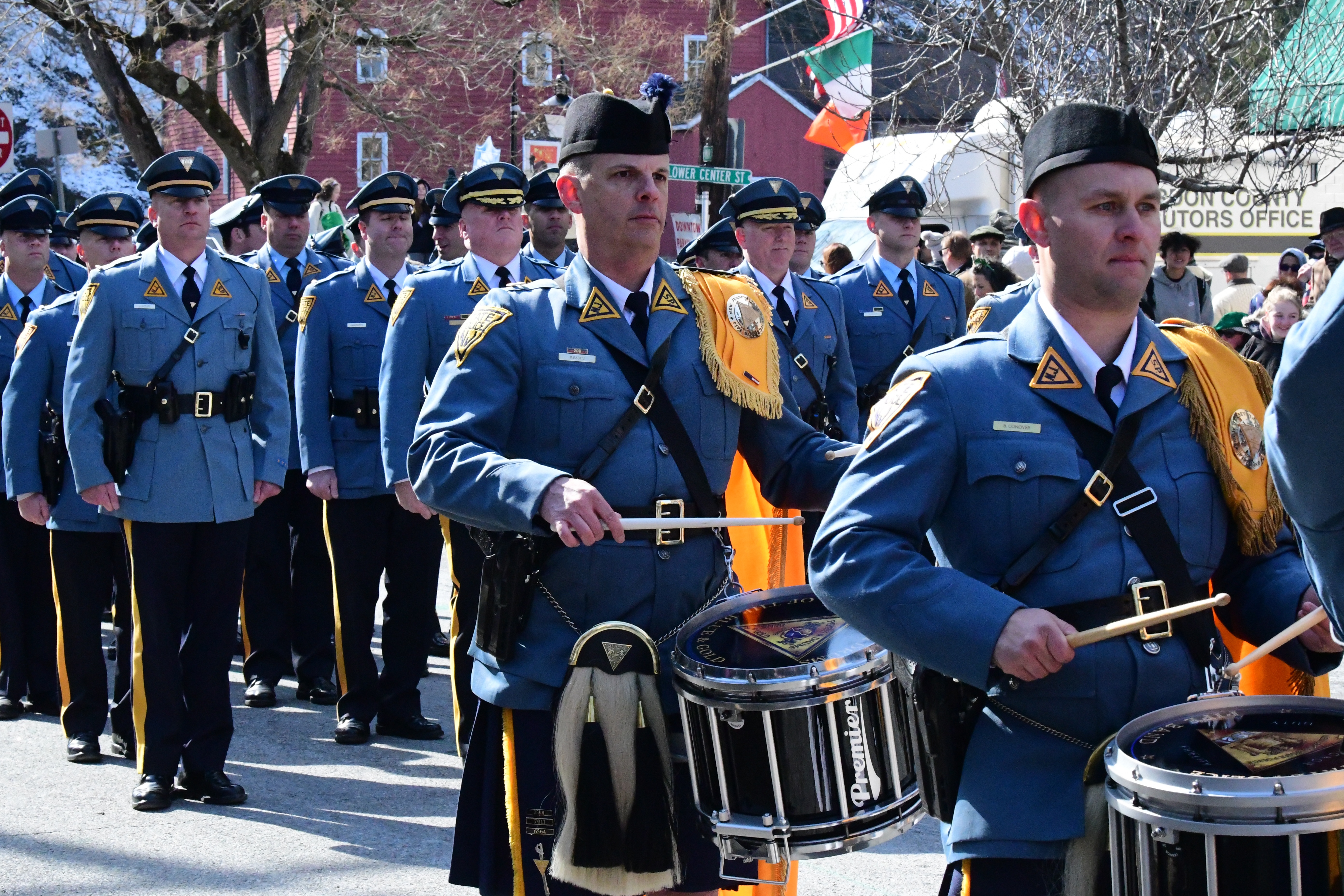 The 2022 St Patrick's Day Parade hosted by the Friendly Sons of St Patrick Hunterdon County took place in Clinton on March 13. Here, New Jersey State Police Pipes and Drum Band.
