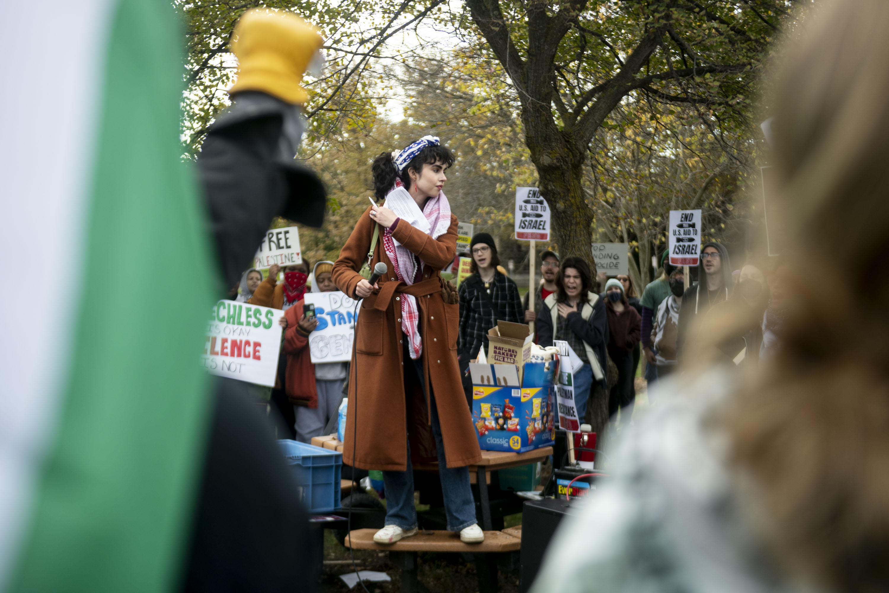 Pro-Palestinian demonstrators protest outside the offices of U.S. Rep ...