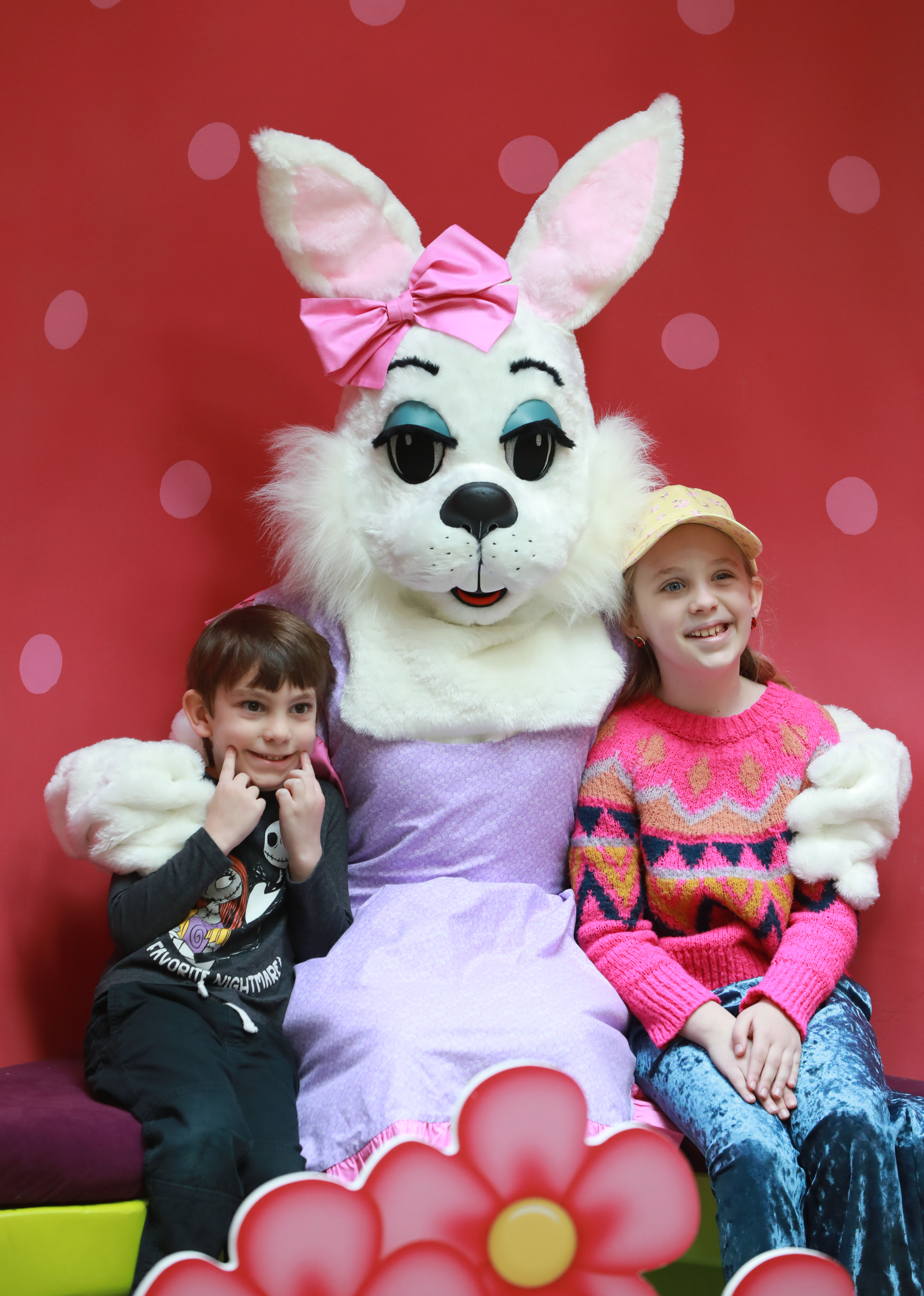 Visiting the Easter Bunny, at Somerset Collection. - a monkey and