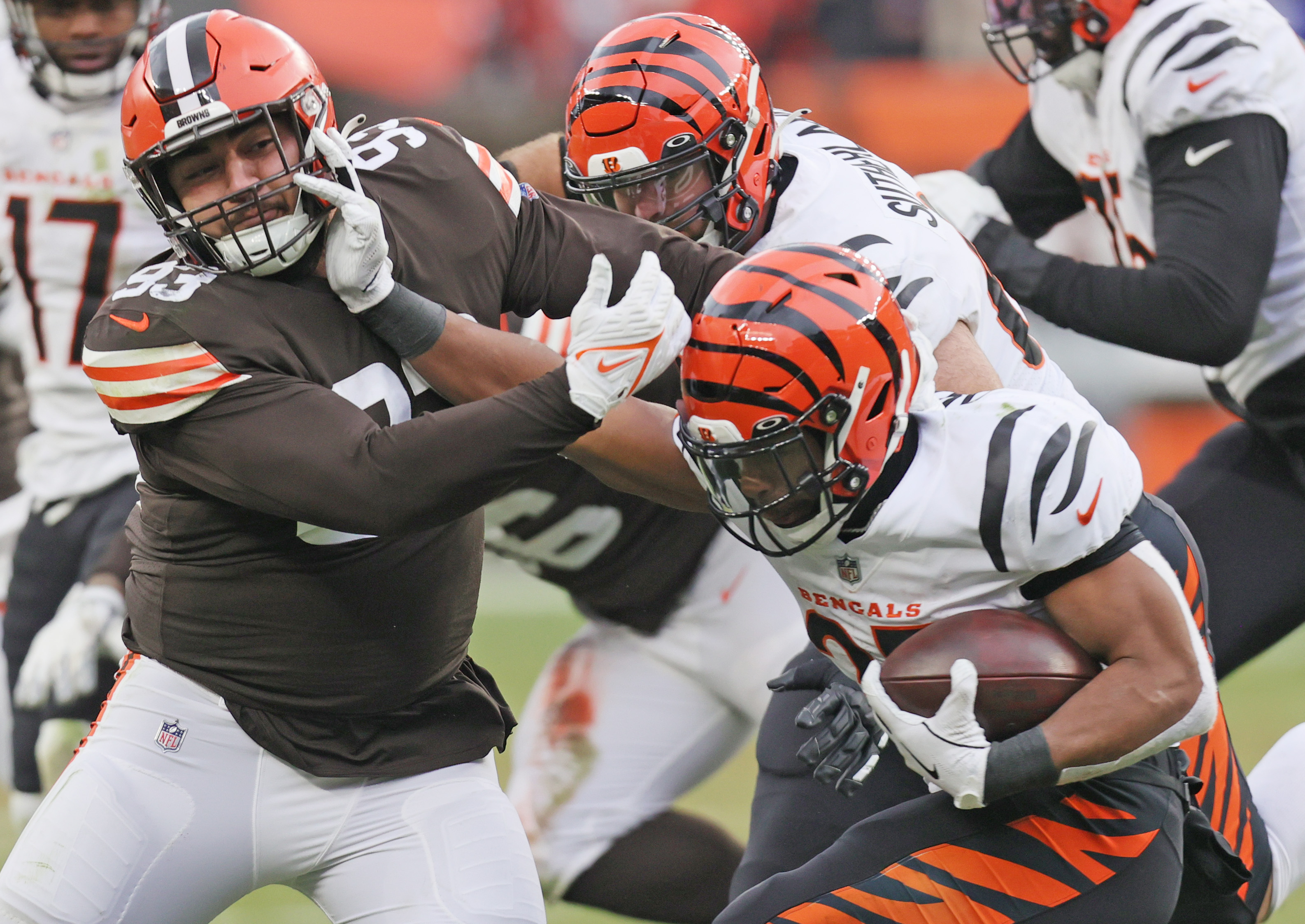 Cleveland Browns defensive tackle Tommy Togiai (93) walks off the field at  the end of an NFL preseason football game against the Jacksonville Jaguars,  Friday, Aug. 12, 2022, in Jacksonville, Fla. The