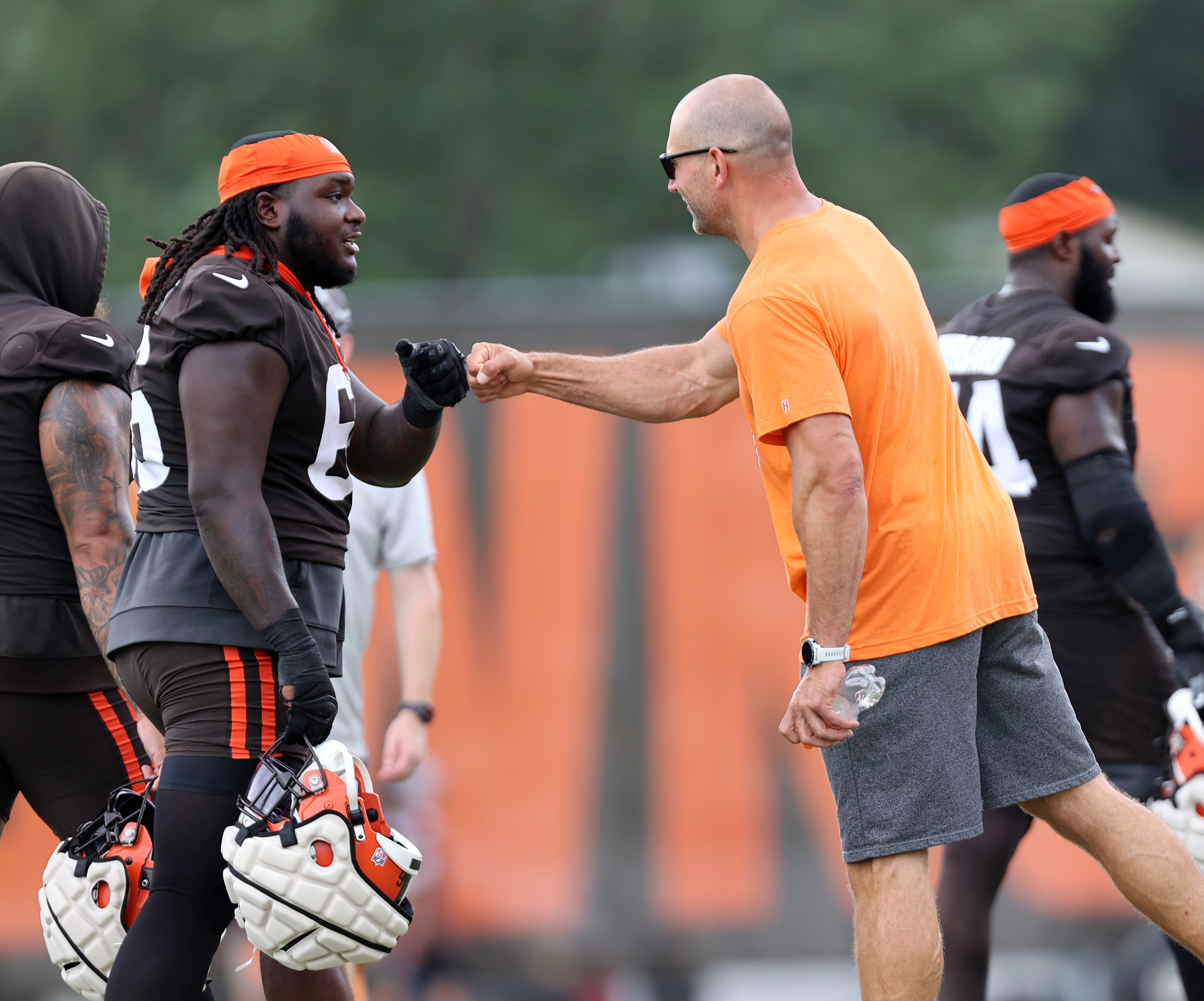 Cleveland Browns offensive tackle James Hudson III (66) walks back to the  line of scrimmage during