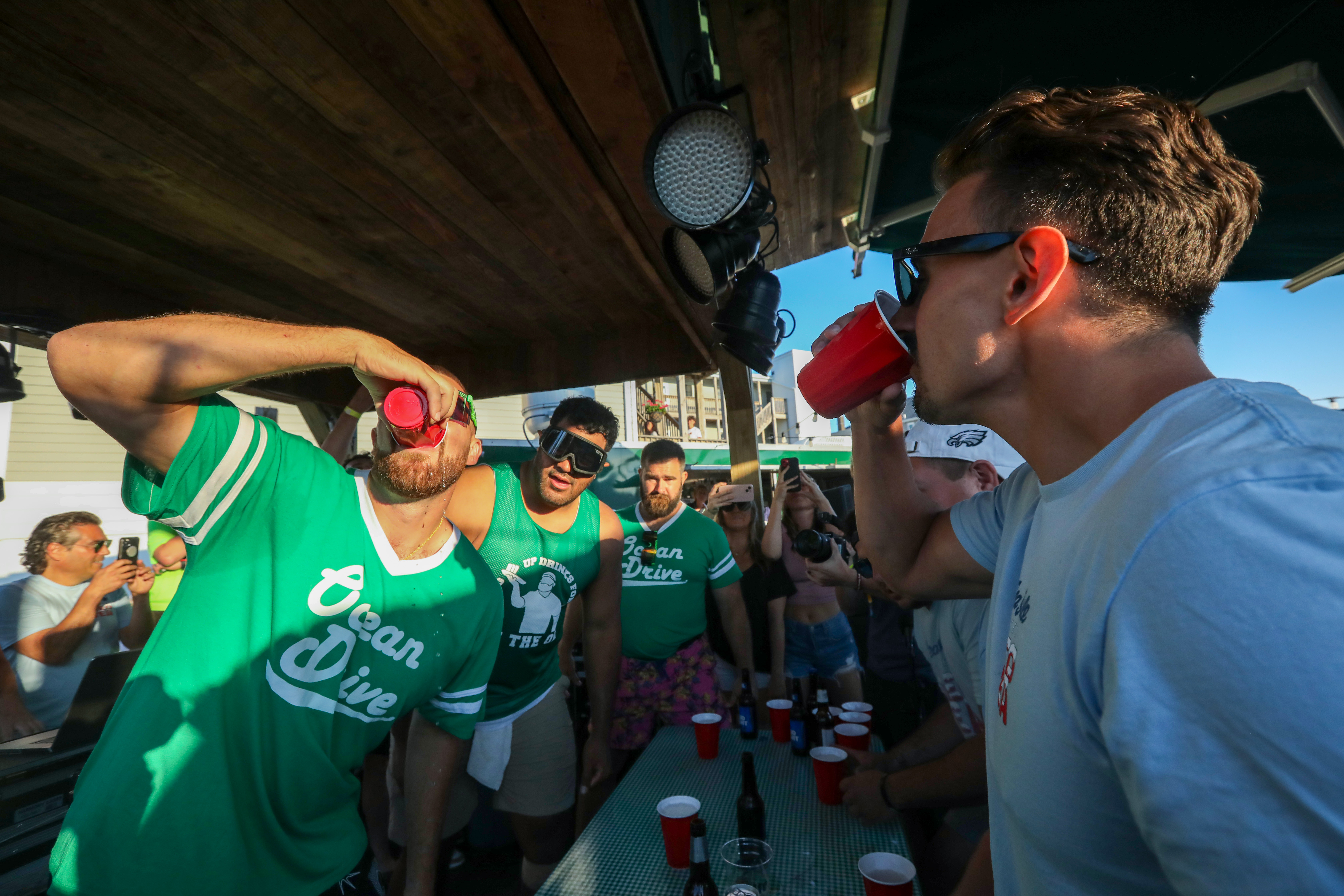 Jason Kelce celebrity bartending at shore for Eagles Autism Challenge