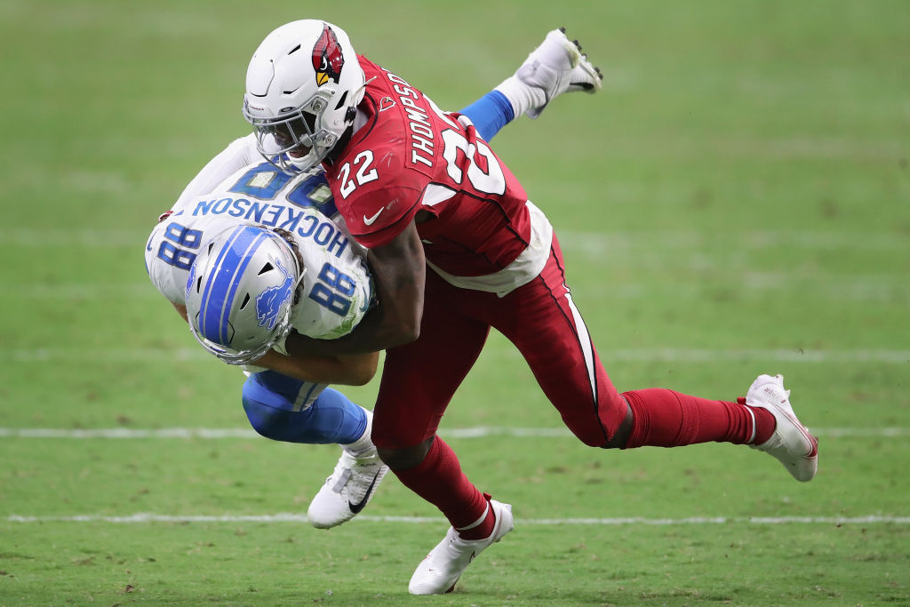 Arizona Cardinals defensive back Deionte Thompson (22) runs toward the ball  during a NFL football game against the Houston Texans, Sunday, Oct. 24,  2021, in Glendale, Ariz. (AP Photo/Matt Patterson Stock Photo - Alamy