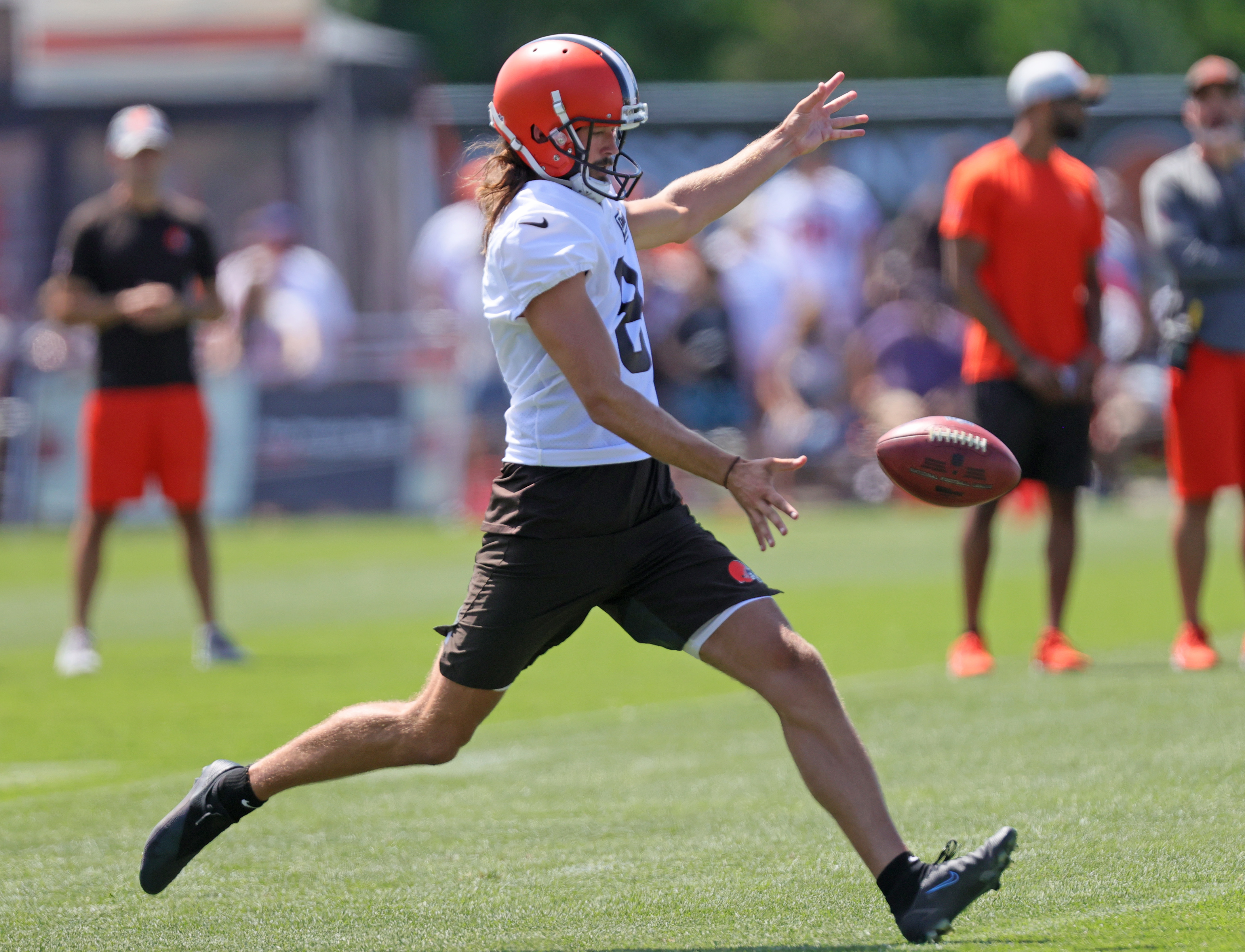 Cleveland Browns punter Joseph Charlton (8) kicks the ball away