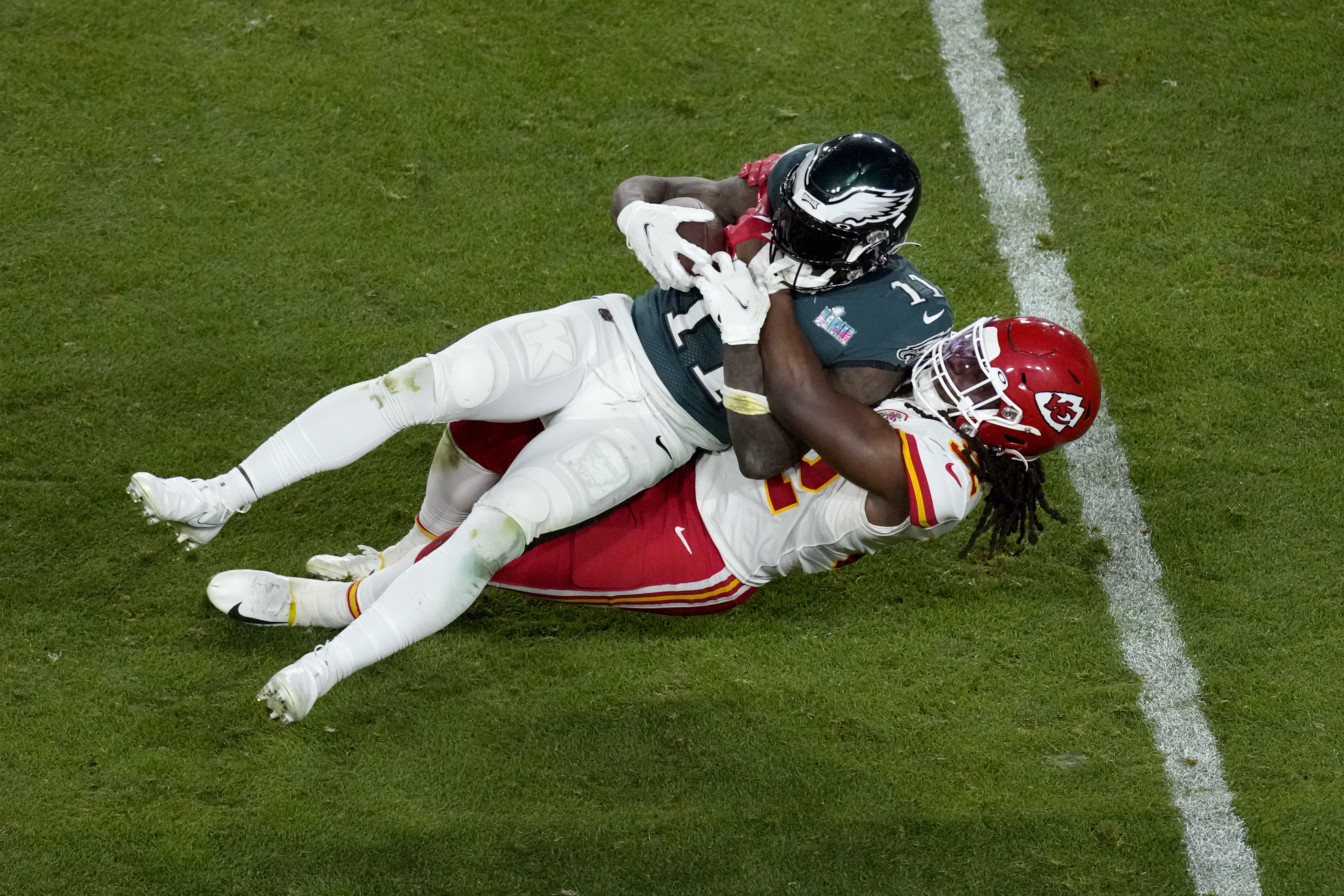 Kansas City Chiefs linebacker Jack Cochrane (43) runs out onto the field  before the NFL Super Bowl 57 football game against the Philadelphia Eagles,  Sunday, Feb. 12, 2023, in Glendale, Ariz. The