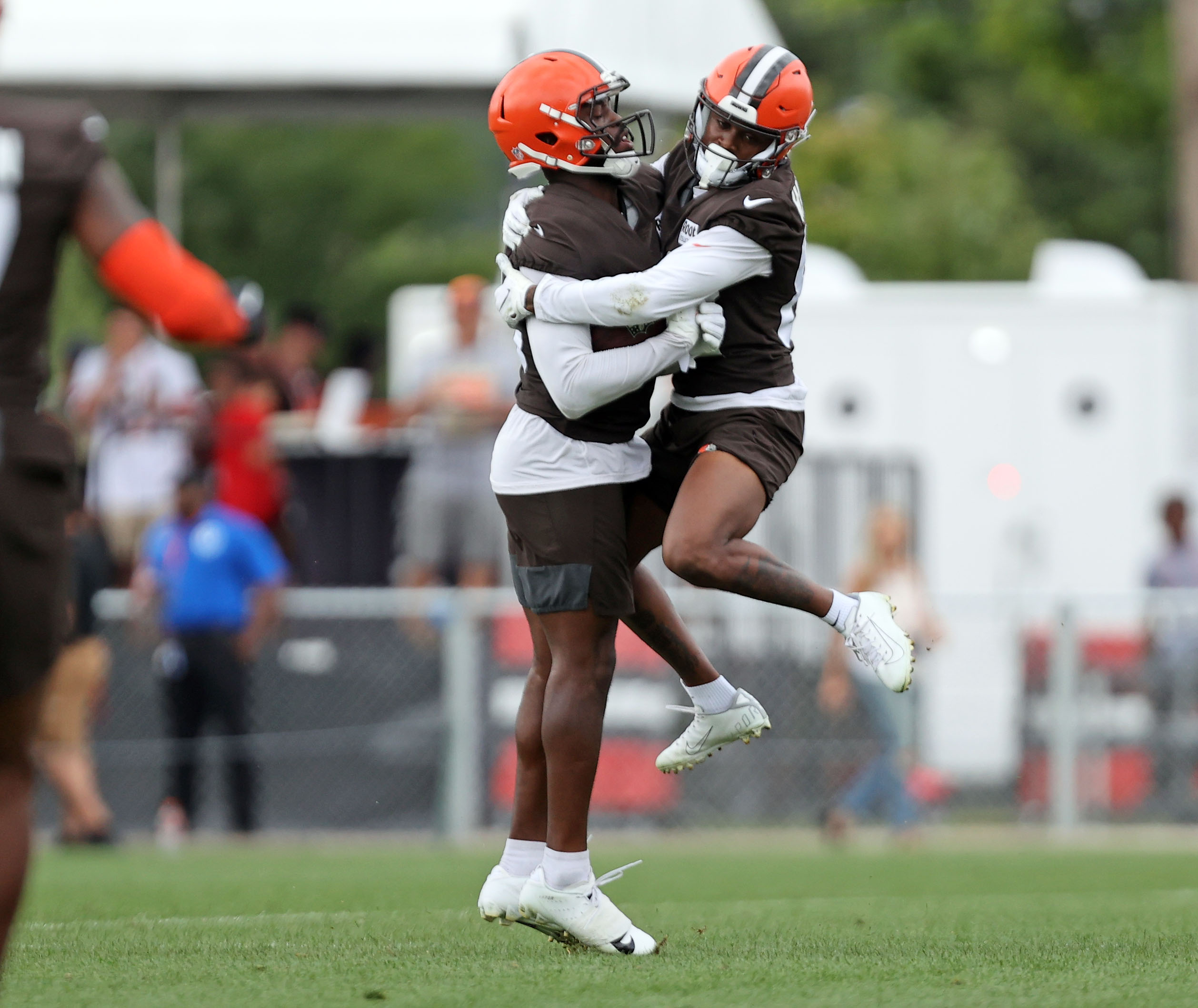 Cleveland Browns offensive tackle James Hudson III (66) walks back to the  line of scrimmage during