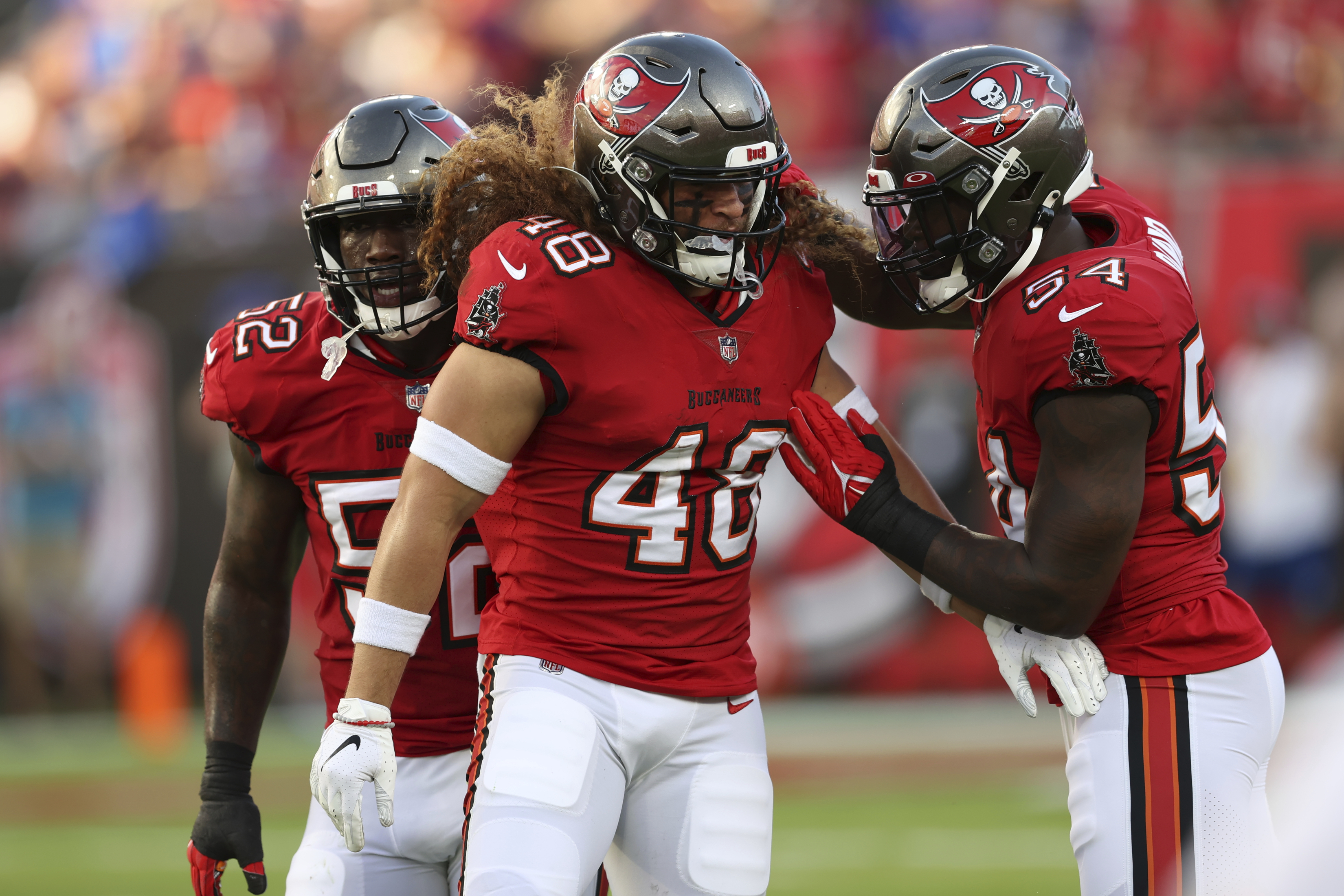 Tampa Bay Buccaneers linebacker Grant Stuard (48) after a stop