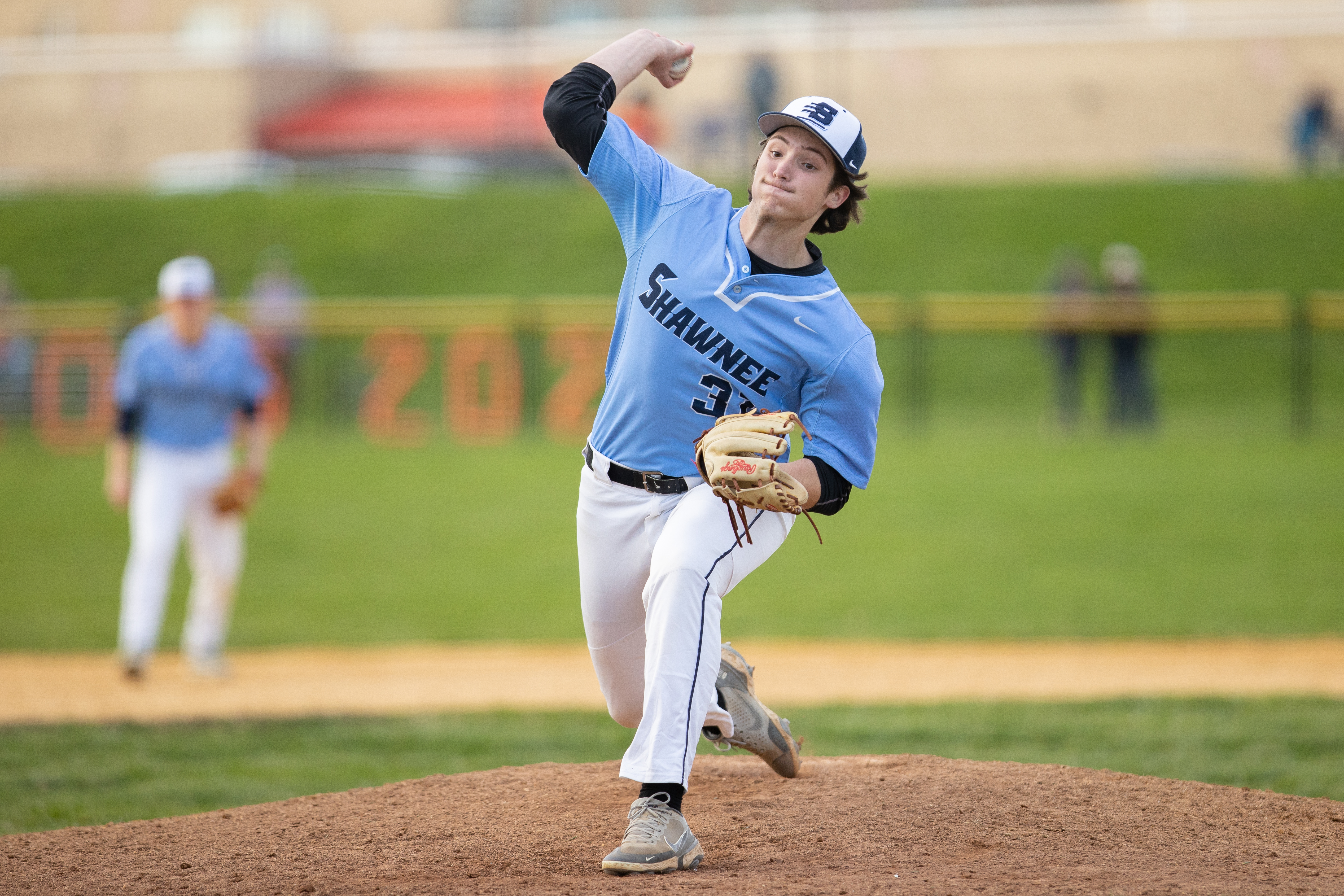 Liam Kennealy (31) of Shawnee, pitches in Marlton, NJ on Monday, April 3, 2023.