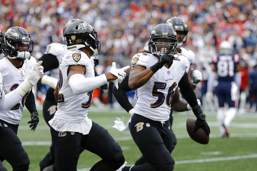 Baltimore Ravens linebacker Josh Bynes (56) walks off the field