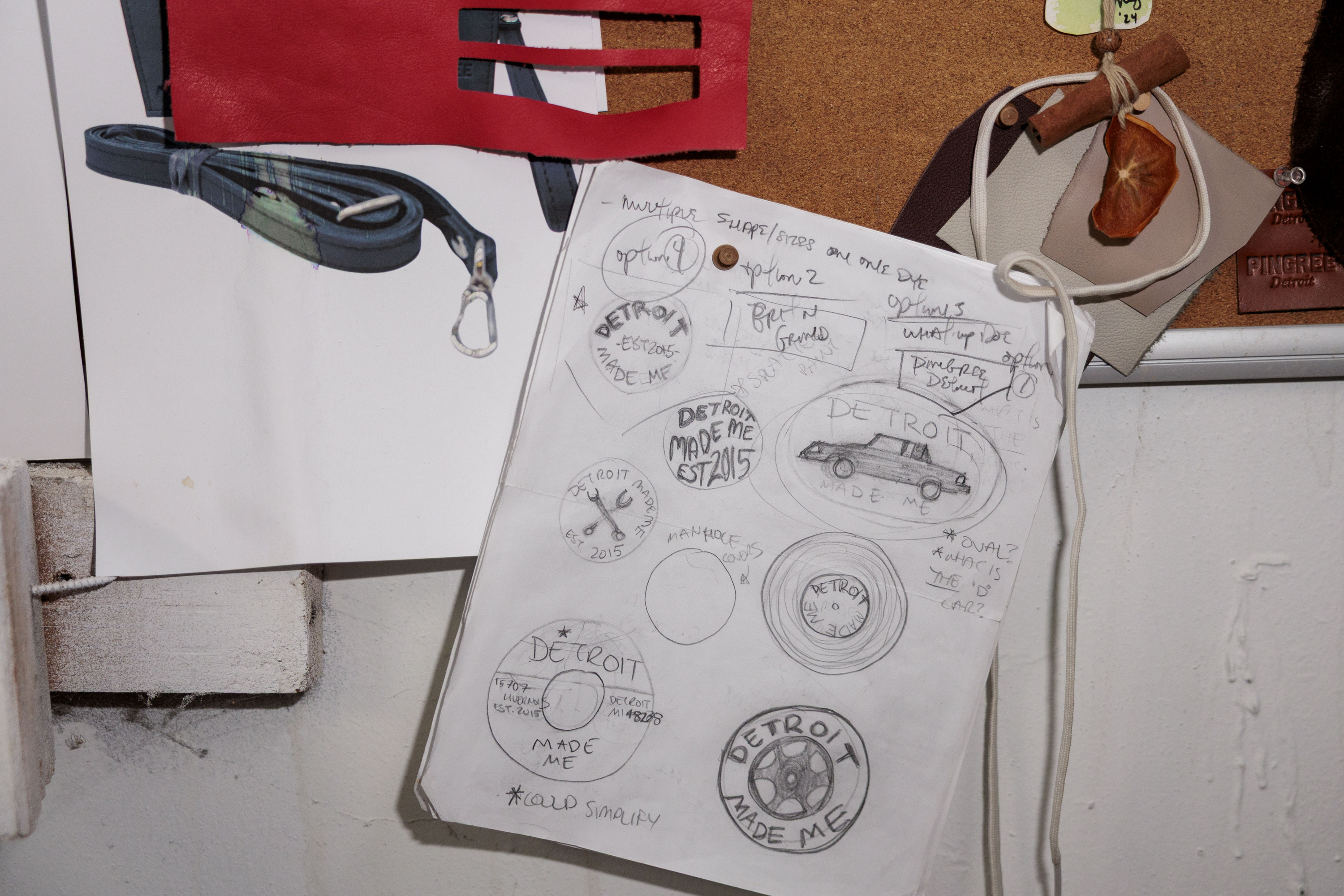 Concept sketches hang in the offices at Pingree Detroit, 15707 Livernois in Detroit on Monday, Oct. 6 2025.