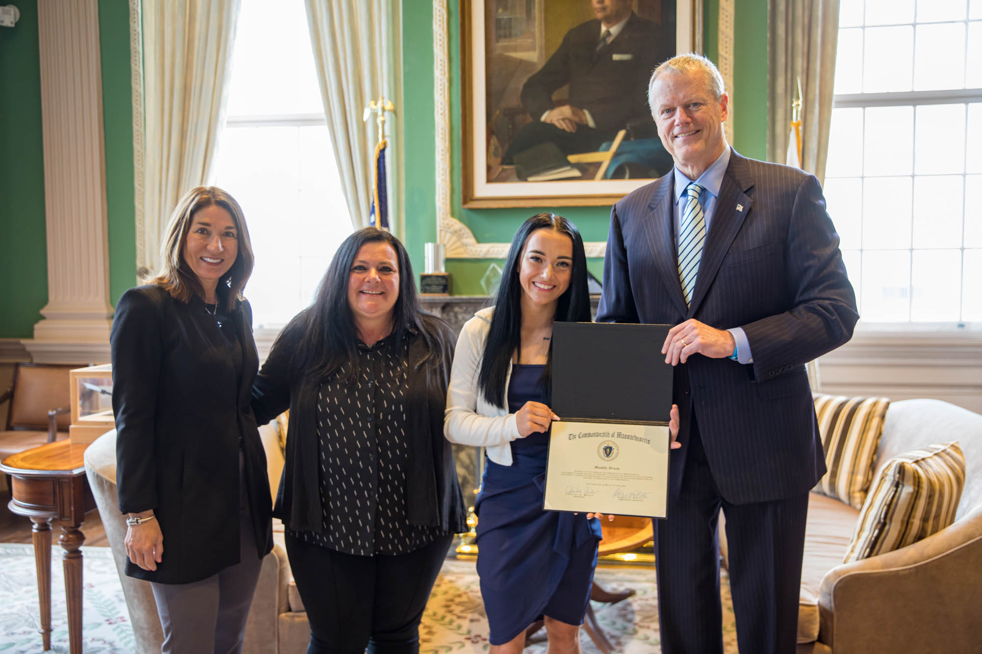 Navarro Cheer's Maddy Brum meets with Massachusetts Gov. Charlier Baker