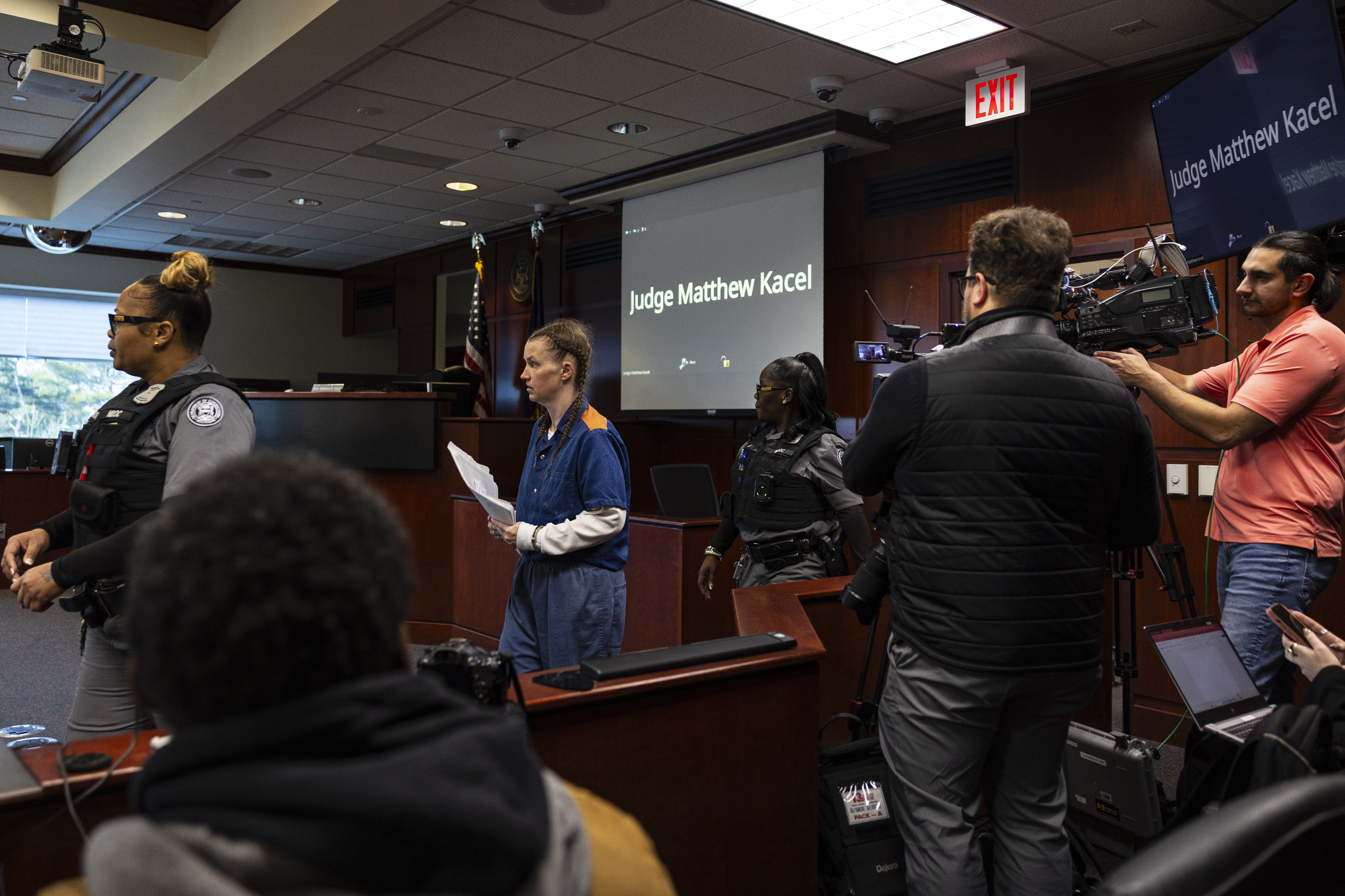 Shanda Vander Ark, the mother convicted of torturing her 15-year-old son to death, appears in court for a Ginther hearing seeking a new trial at Muskegon County Circuit Court in Muskegon, Mich. on Friday, March 20, 2026. Vander Ark’s defense claims she was in a “catatonic state” throughout her trial that featured disturbing testimony of how she inflicted cruel punishments on her son, Timothy Ferguson, leading to the boy’s death. She is currently serving life in prison without parole.
