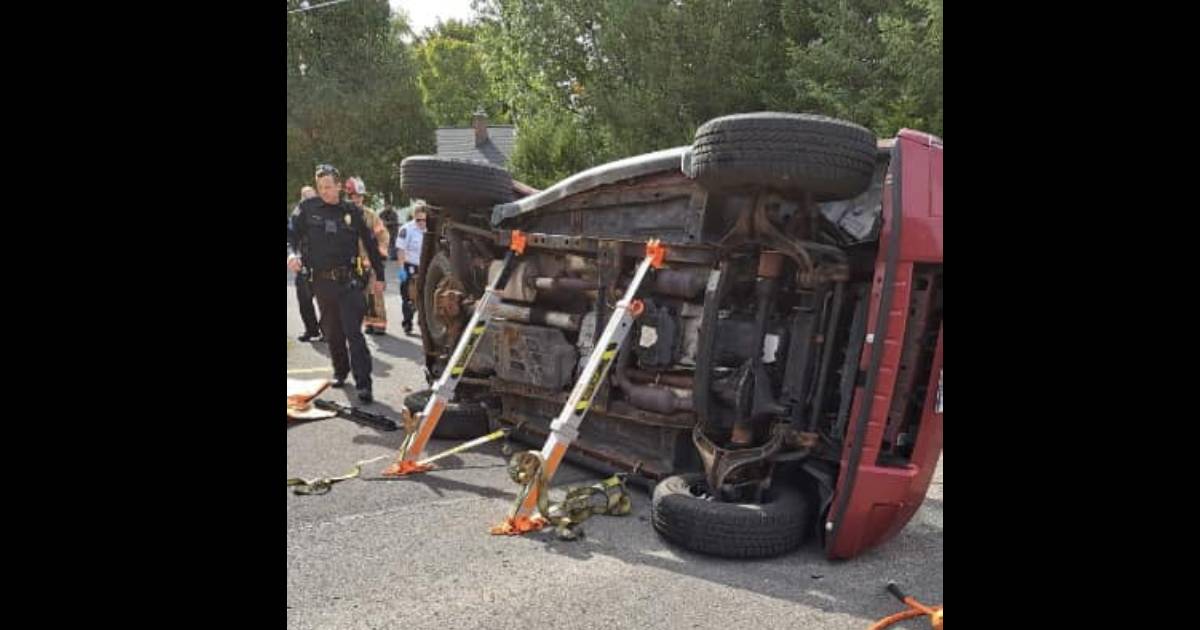 Vehicle lands on its side after DeWitt crash, one injured, police say