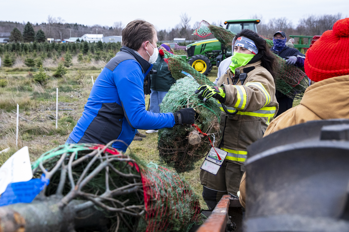 Volunteers gather to load Christmas trees for 'Trees for Troops