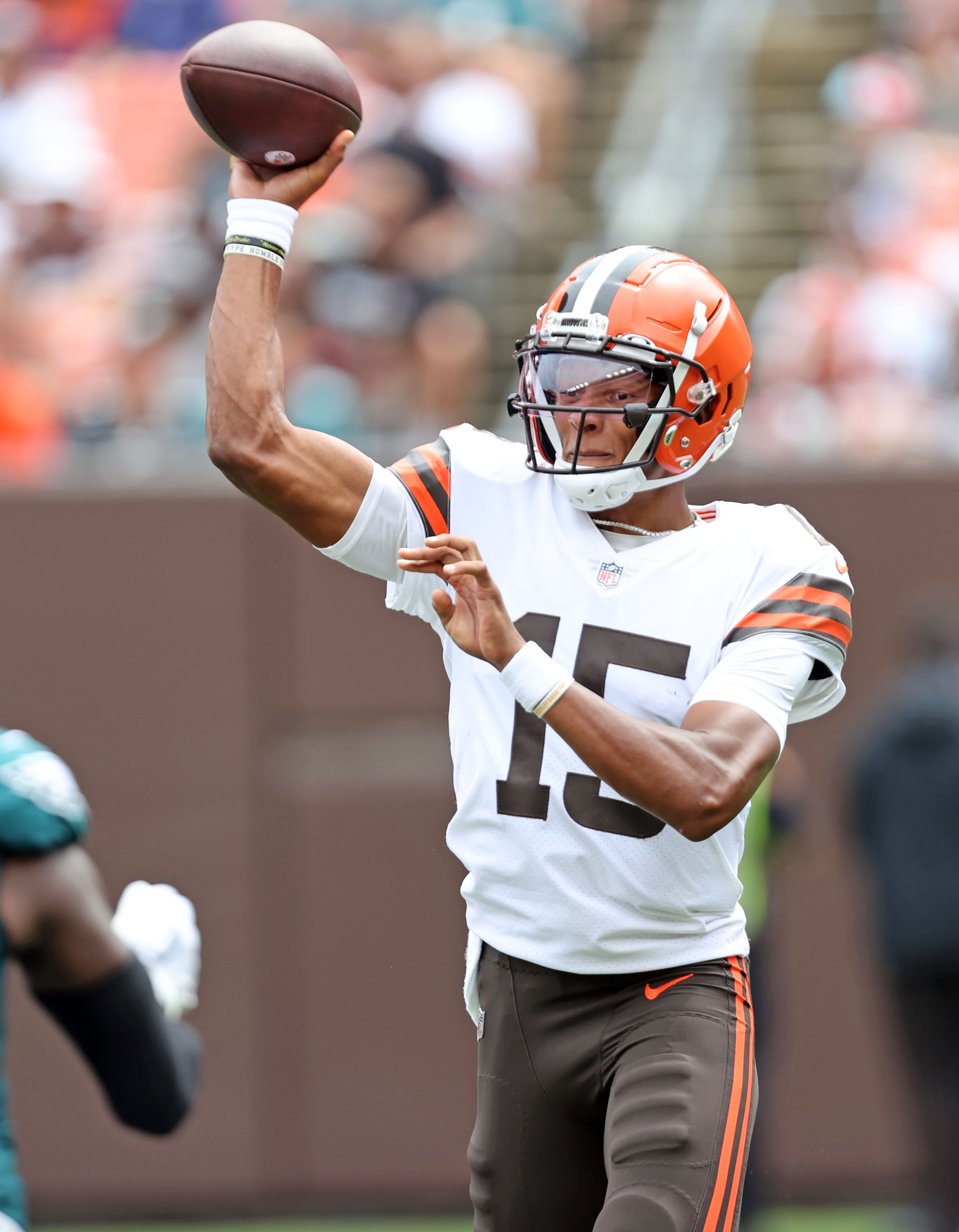 Cleveland Browns offensive tackle Ben Petrula (67) and center Brock Hoffman  (57) block during the second half of a preseason NFL football game against  the Jacksonville Jaguars, Friday, Aug. 12, 2022, in