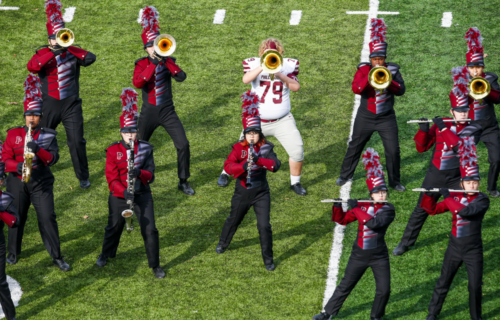 Marching bands perform at halftime of 2022 Easton-P'burg Thanksgiving  football game 