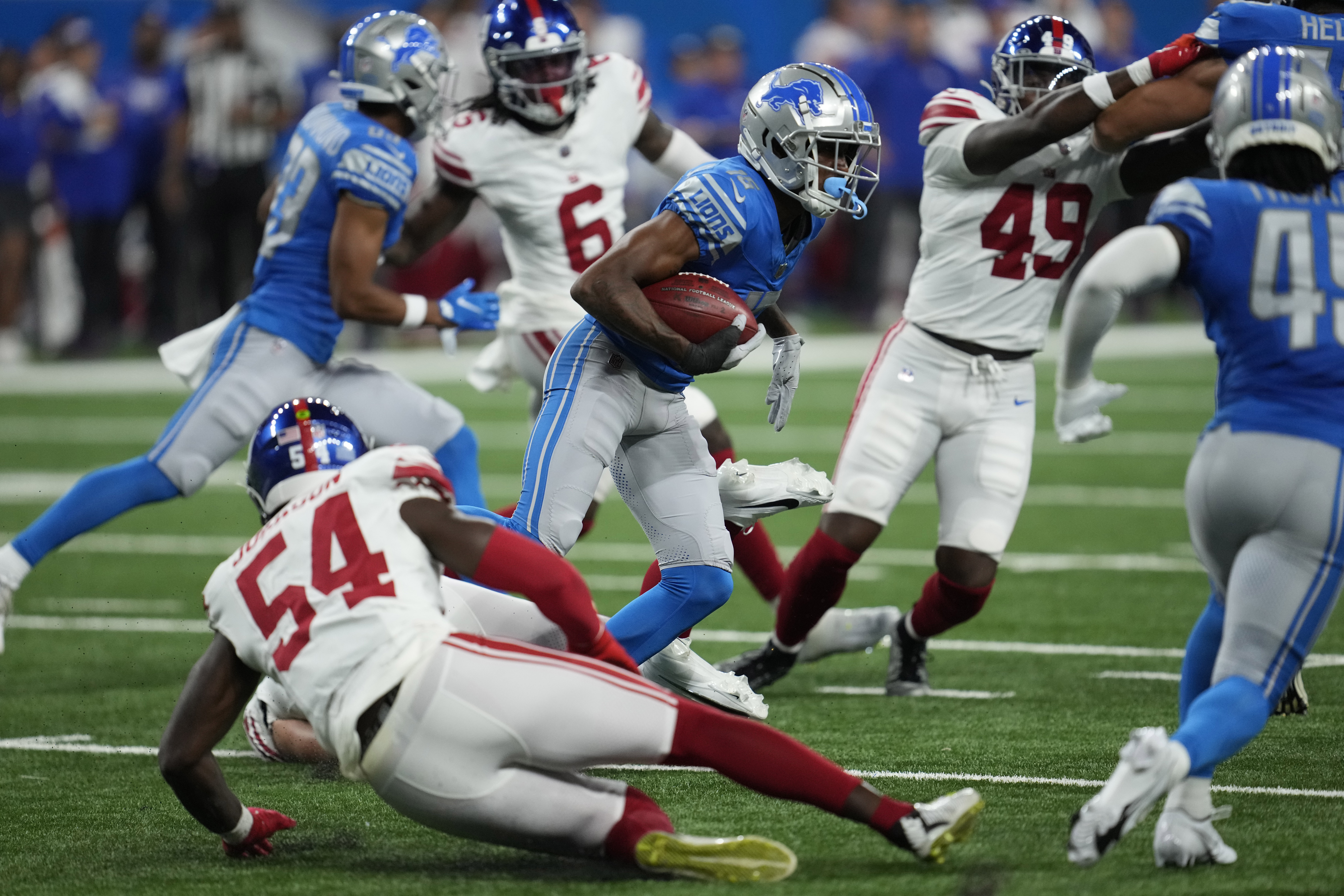 Detroit Lions linebacker Jack Campbell watches a play develop during the  second half of an NFL football game against the Kansas City Chiefs,  Thursday, Sept. 7, 2023 in Kansas City, Mo. (AP