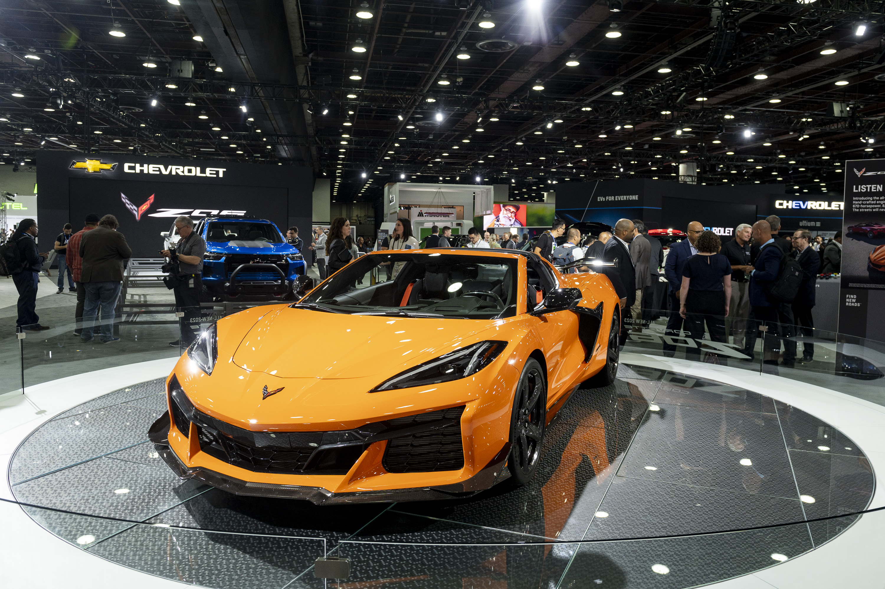 A Chevrolet Corvette Z06 on display as the 2022 North American International Auto Show begins with media preview day at Huntington Place in Detroit on Wednesday, Sept. 14 2022.