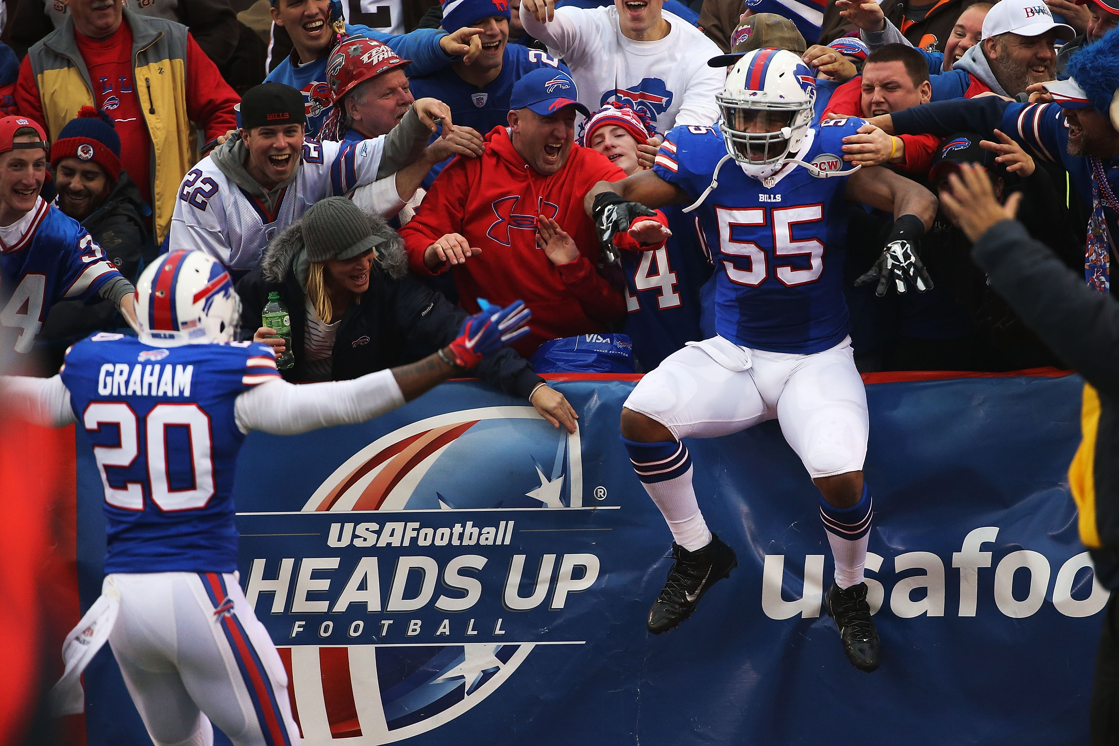 January 4, 2020: Buffalo Bills defensive end Jerry Hughes (55) prior to an  NFL football playoff game between the Buffalo Bills and the Houston Texans  at NRG Stadium in Houston, TX. The