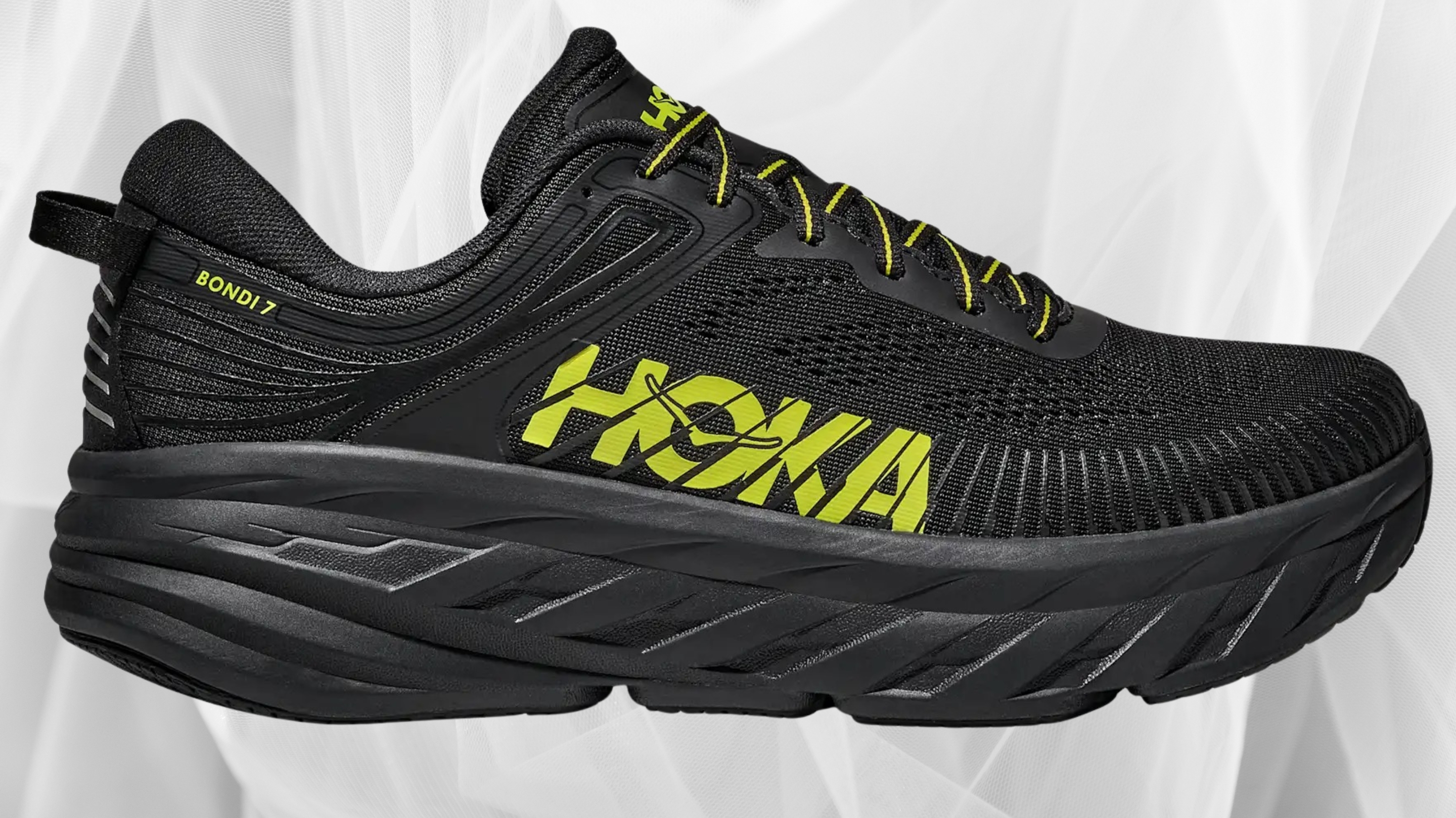 Hoka One One Bondi 7 Mens Sz 7  Black Yellow Running Shoes Cushioned‎ Sneakers L ??✨️ ⁡ #hoka #ボンダイ7 #bondi7 main image 4