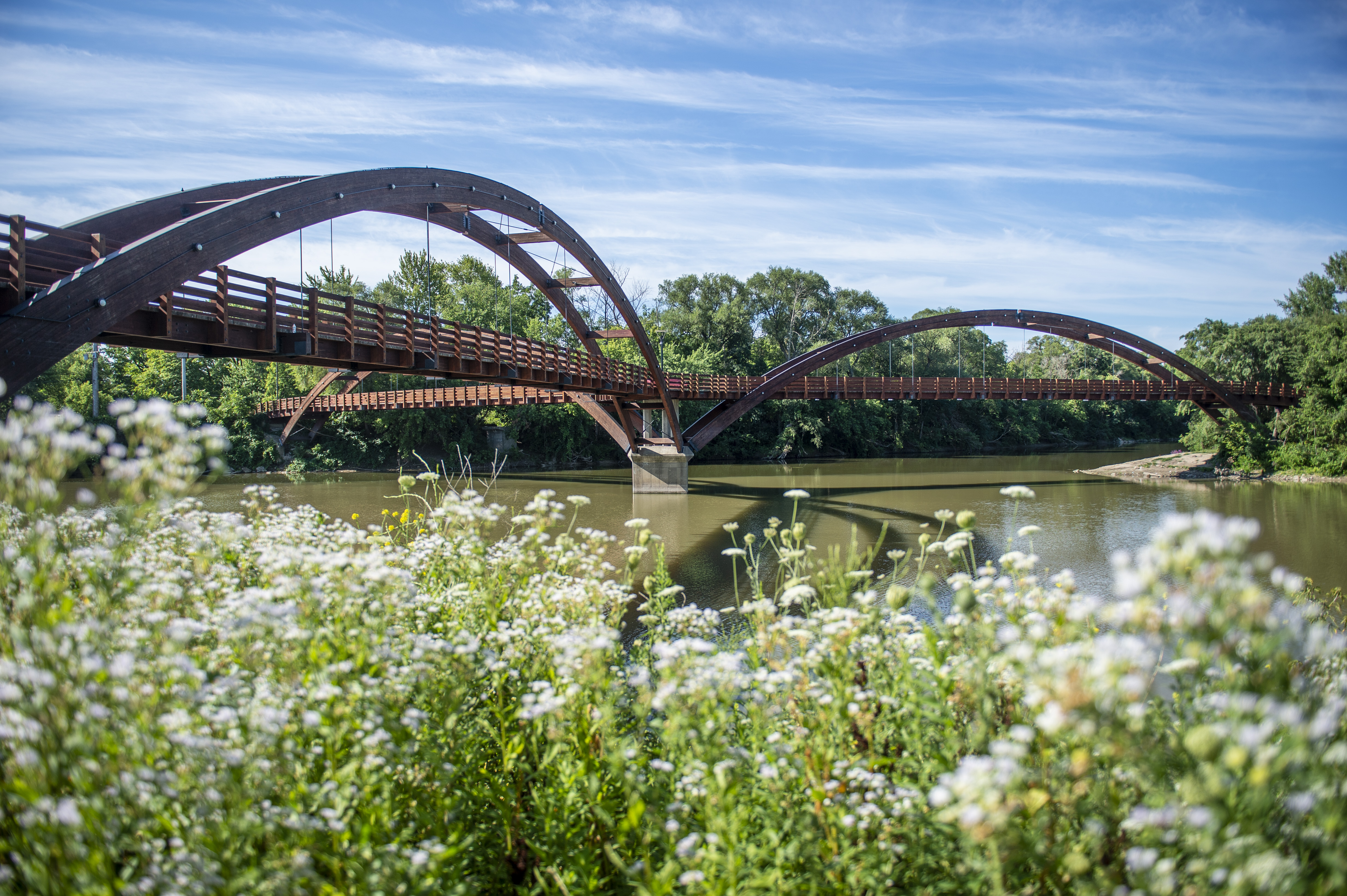 A view of the Tridge in Midland on Thursday, July 30, 2020. The devastating flood in May gushed over the majority of land in this area. (Kaytie Boomer | MLive.com)