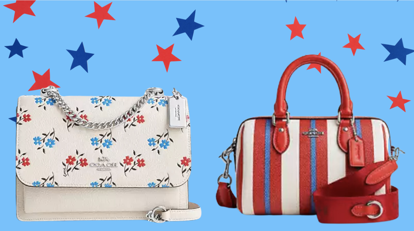 Red and blue handbag sale