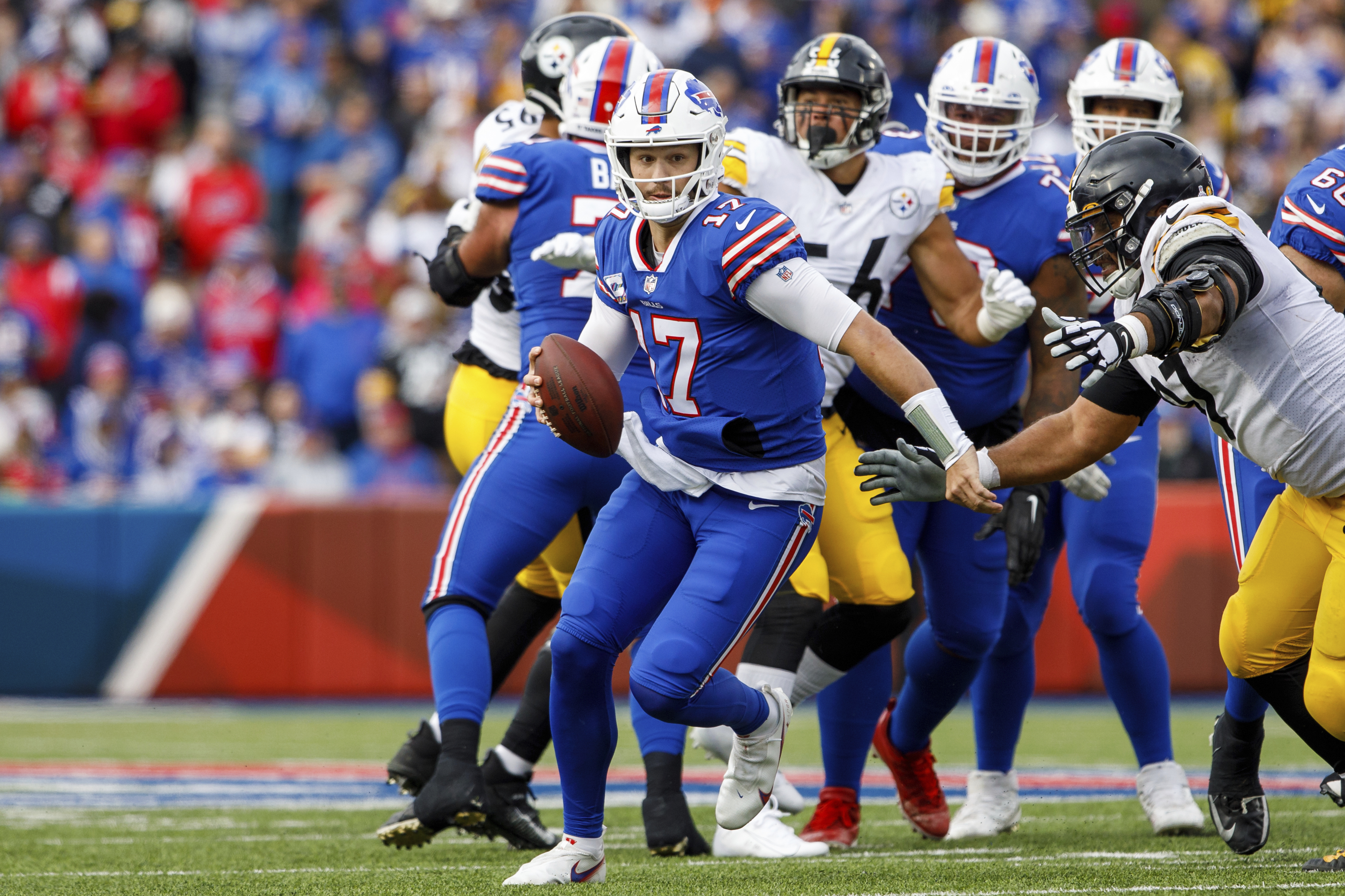 Pittsburgh Steelers running back Najee Harris (22) carries the ball during  the second half of an NFL football game against the Buffalo Bills in  Orchard Park, N.Y., Sunday, Oct. 9, 2022. The