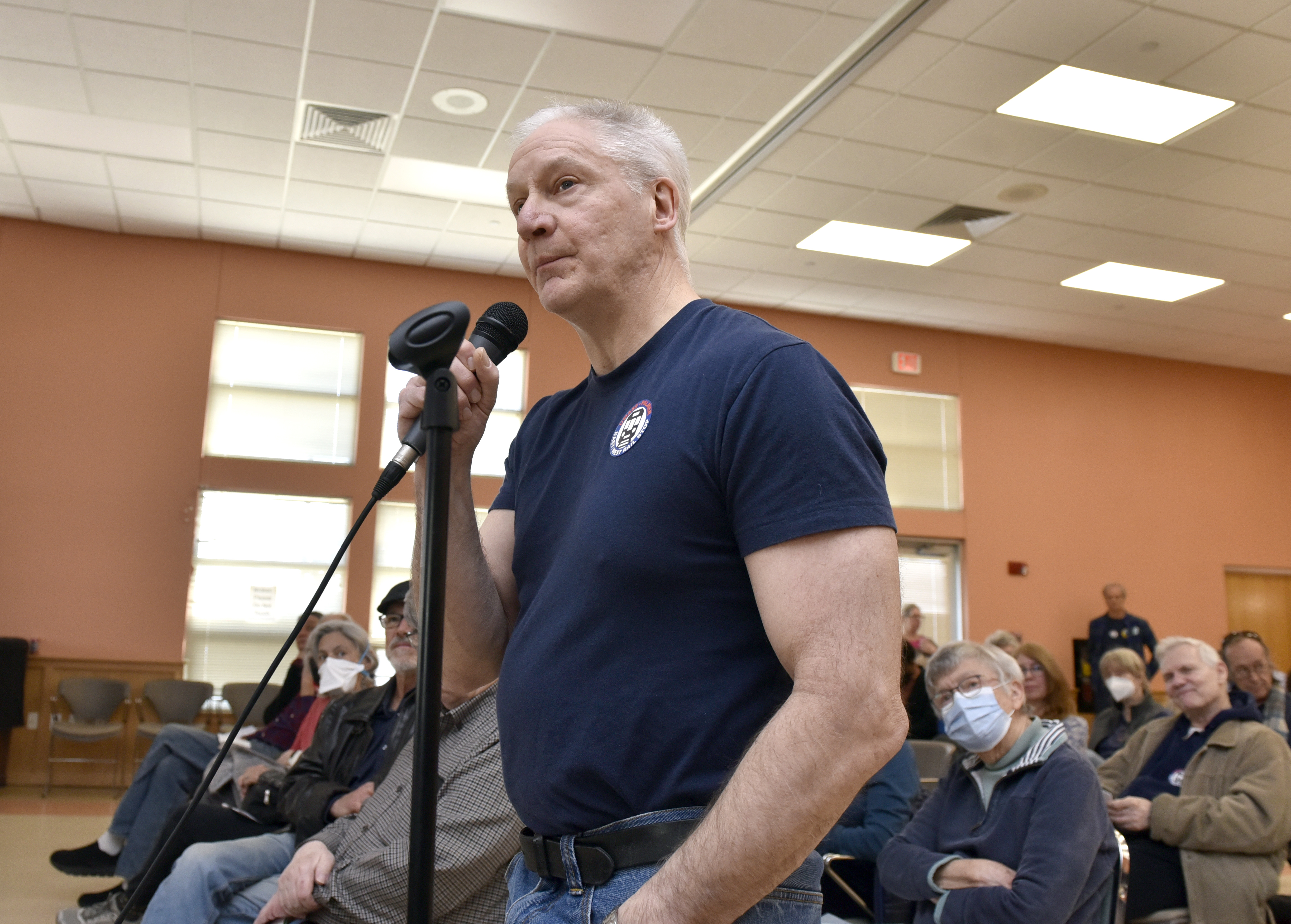 Ken Dolan-DelVecchio of Palmer, representing Citizens for a Palmer Rail Stop", speaks during a meeting of the Western Massachusetts Passenger Rail Commission at the Northampton Senior Center.  (Don Treeger / The Republican)  3/21/2023  