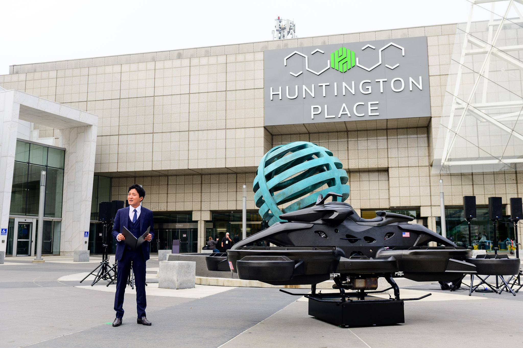 The XTURISMO flying bike is displayed outside as the 2022 North American International Auto Show begins with media preview day at Huntington Place in Detroit on Wednesday, Sept. 14 2022.