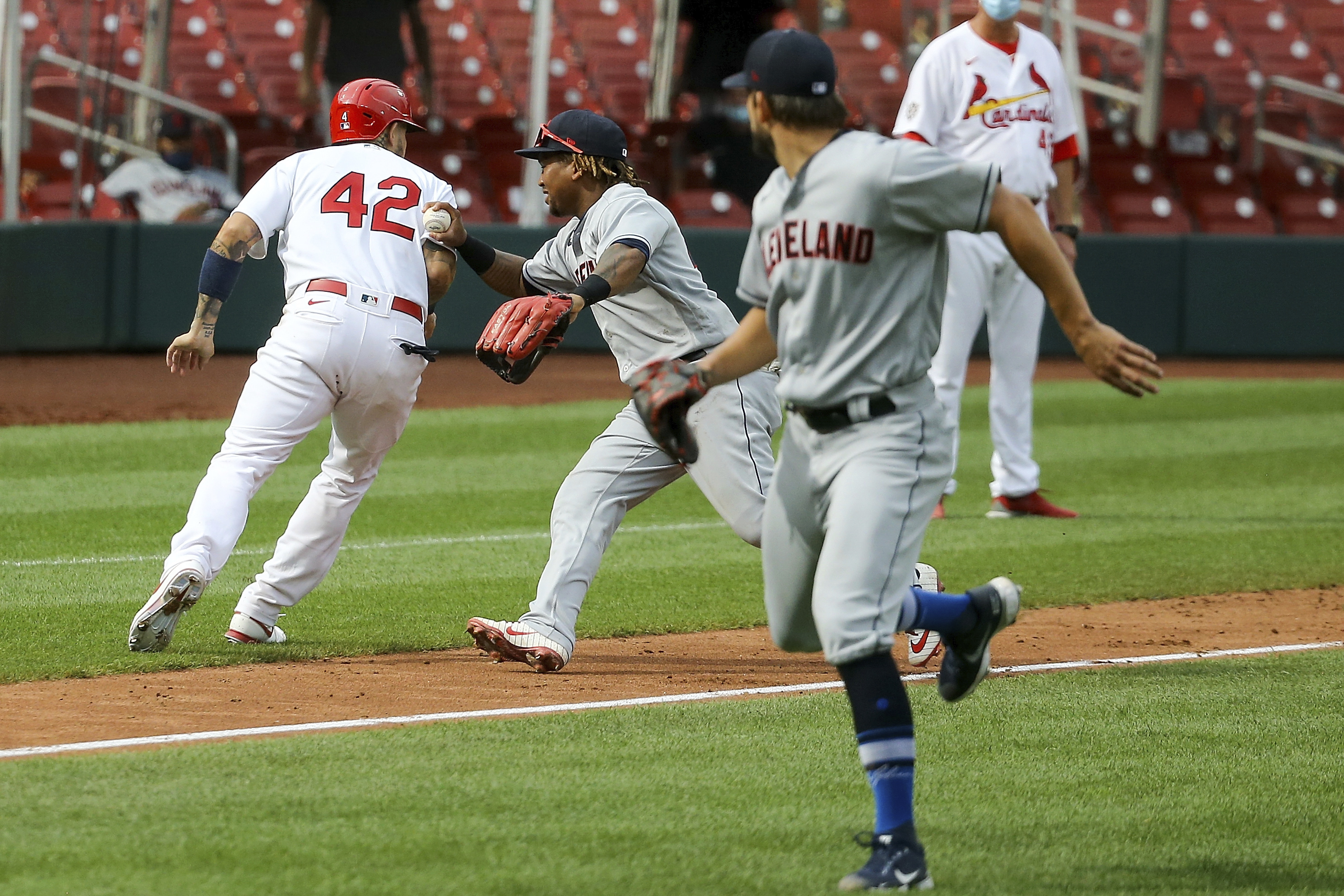 Roberto Alomar of the Cleveland Indians swings at the ball during