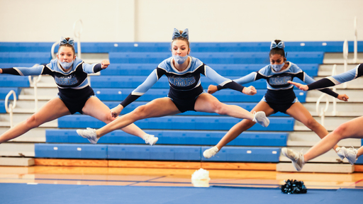 Indian River High School cheerleaders perform during the Cheerleading Section III Championship at Sandy Creek Central School District Saturday, November 6, 2021. Marilu Lopez Fretts | Contributing Photographer Marilu Lopez Fretts