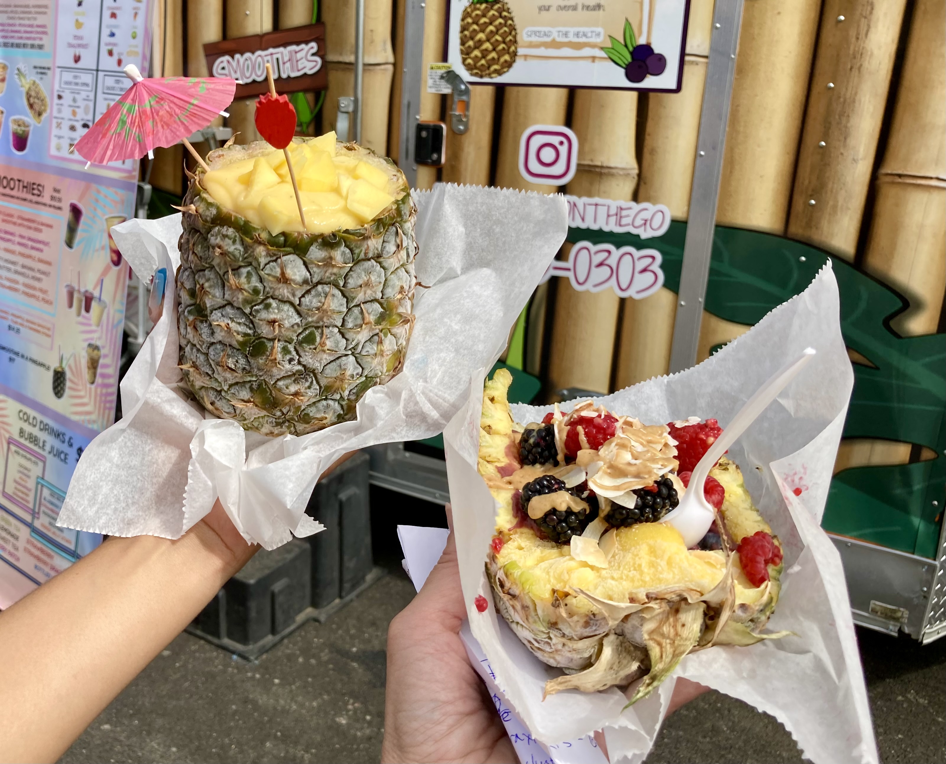 An aloha smoothie (left) and a berry treasure bowl from Bagabowls at the New York State Fair.