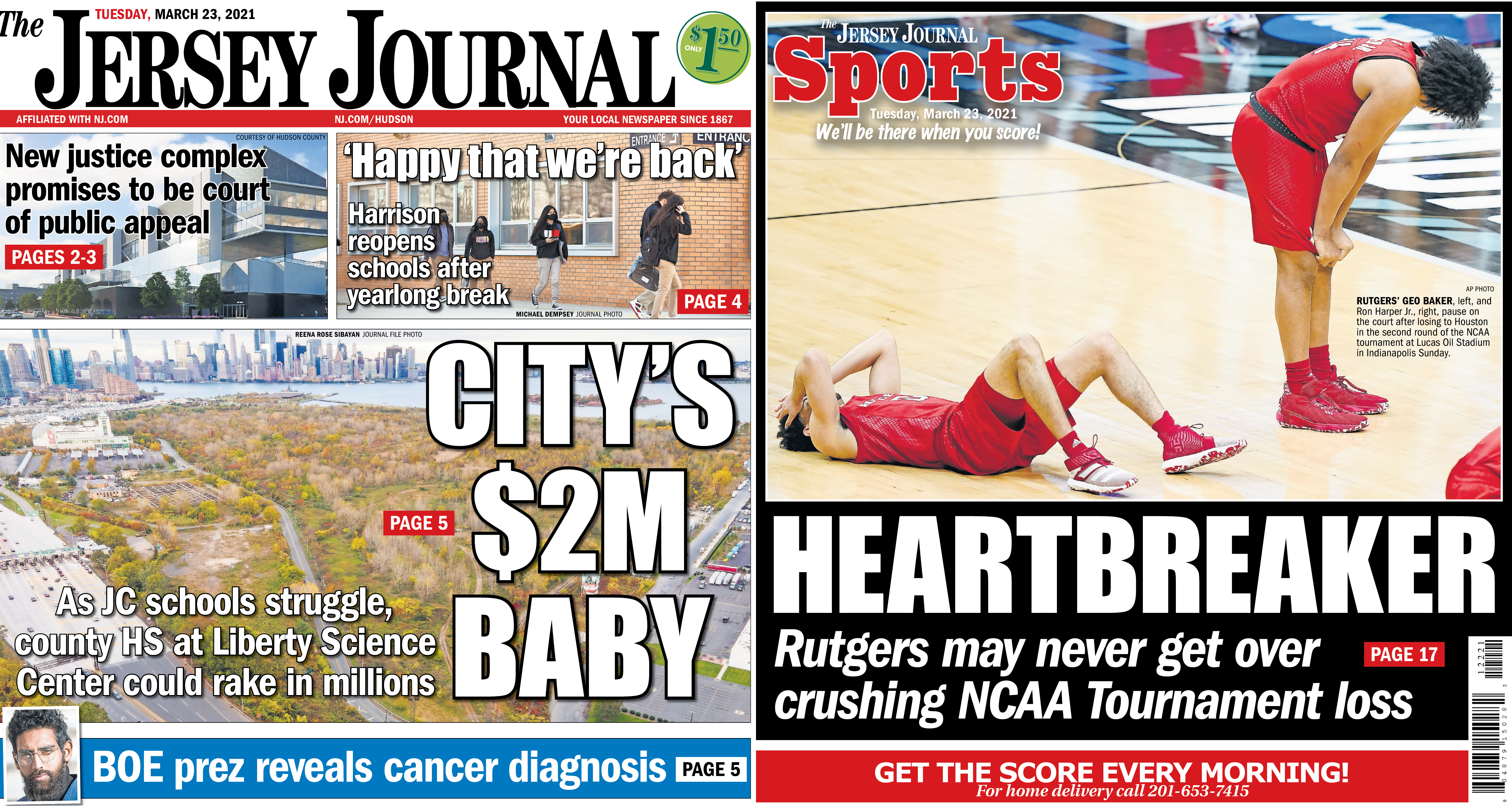 Jersey Journal front and back page news: Tuesday, March 23, 2021 