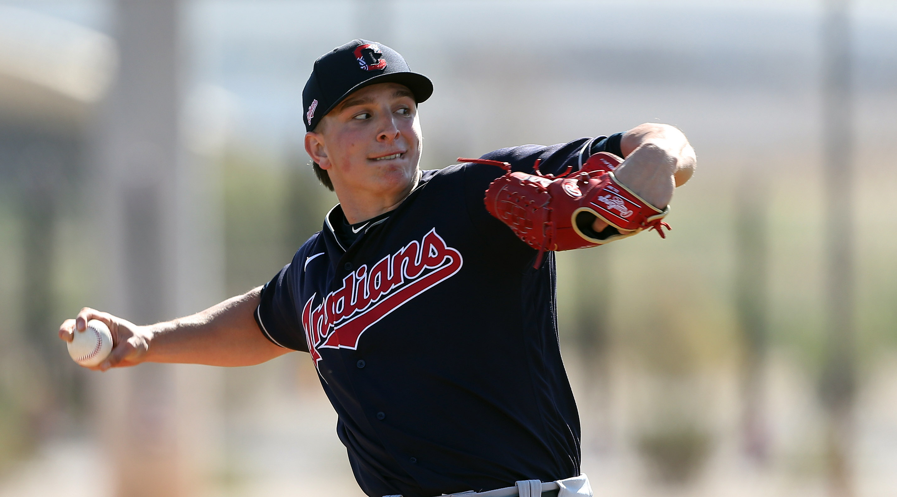 Cleveland Indians relief pitcher James Karinchak air high fives