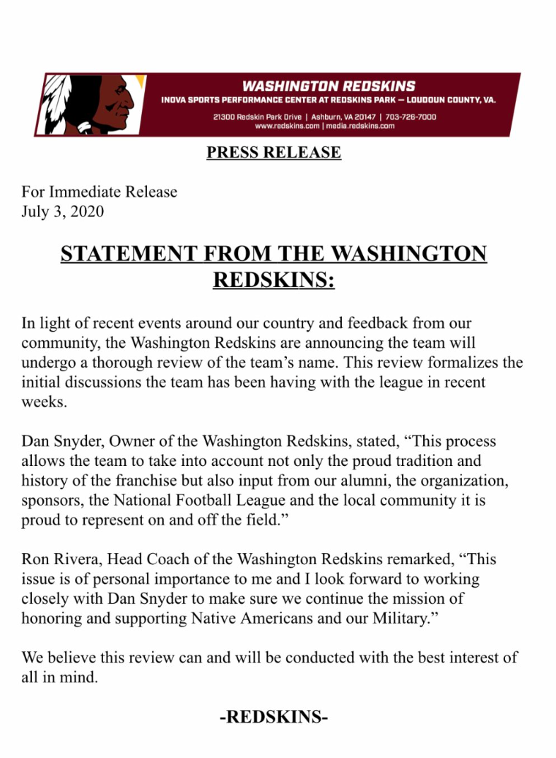 Washington Redskins to have 'thorough review' of name amid race debate