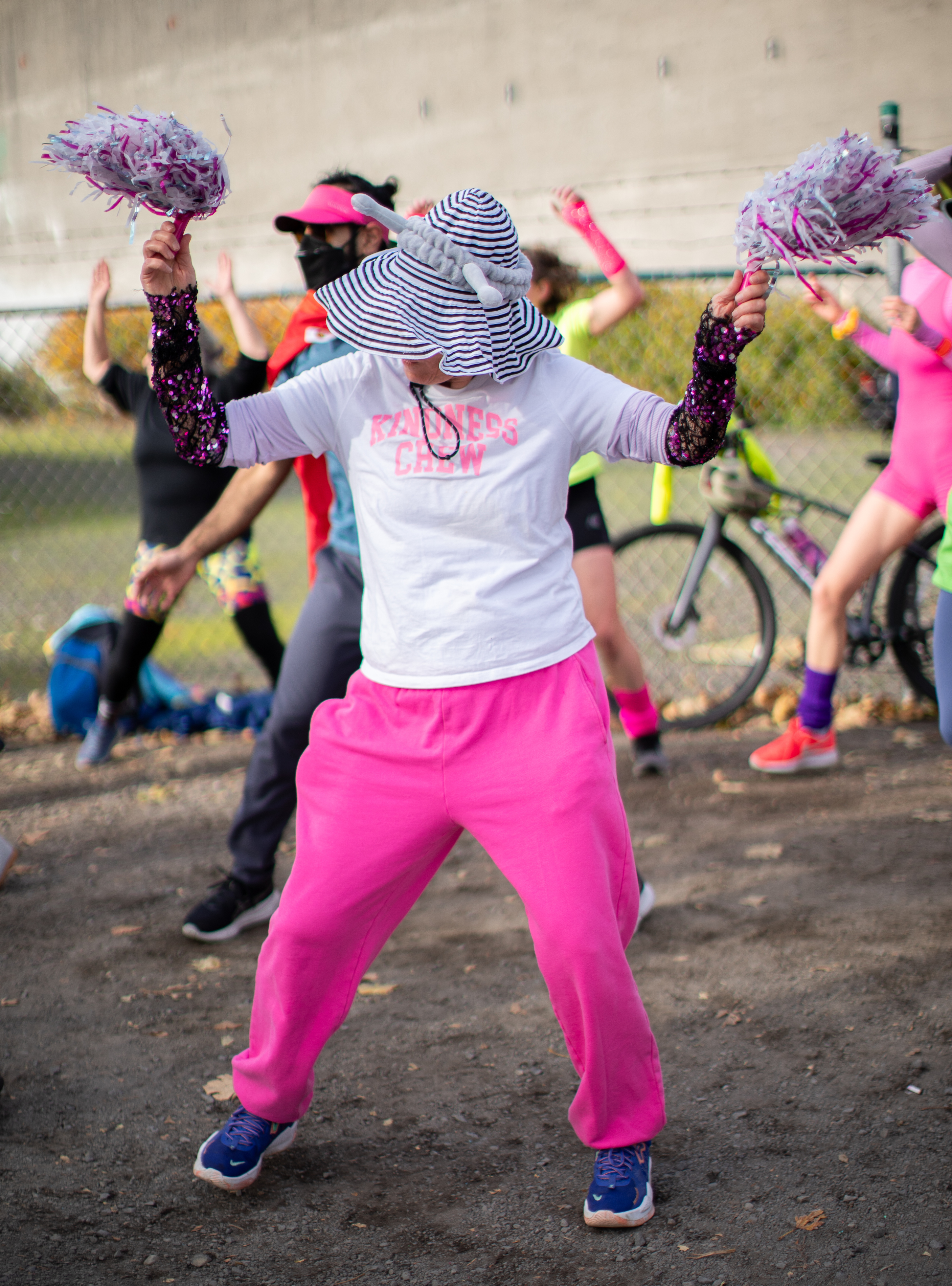 Participants in Fulcrum Fitness’s “Sweatin’ Out the Fascists” held an ’80s-aerobics peaceful protest outside the U.S. Immigration and Customs Enforcement (ICE) facility in South Portland on Sunday, Nov. 9, 2025, collecting donations for the Oregon Food Bank.